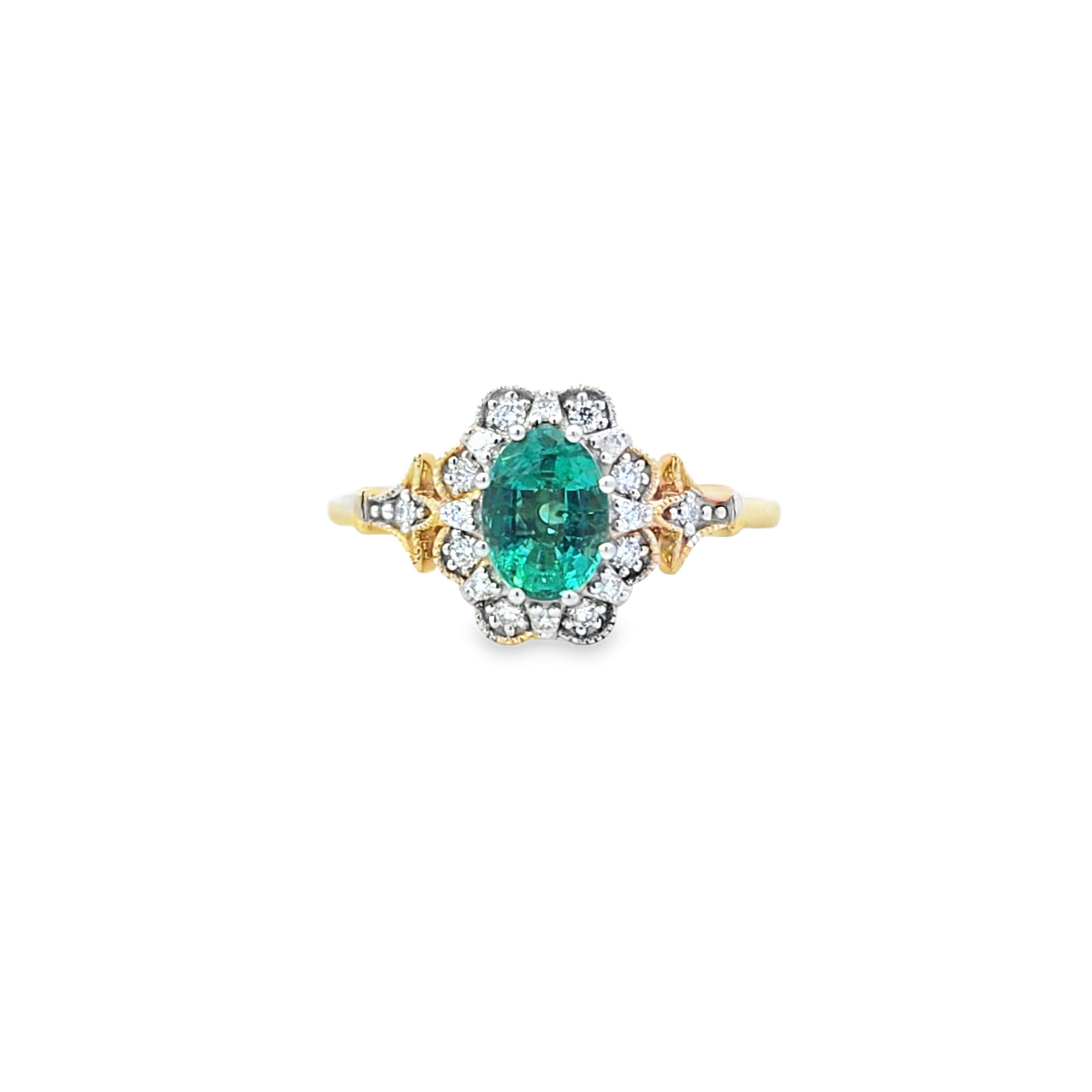 Emerald & Diamond Fancy Cluster Ring set in 18ct Yellow Gold