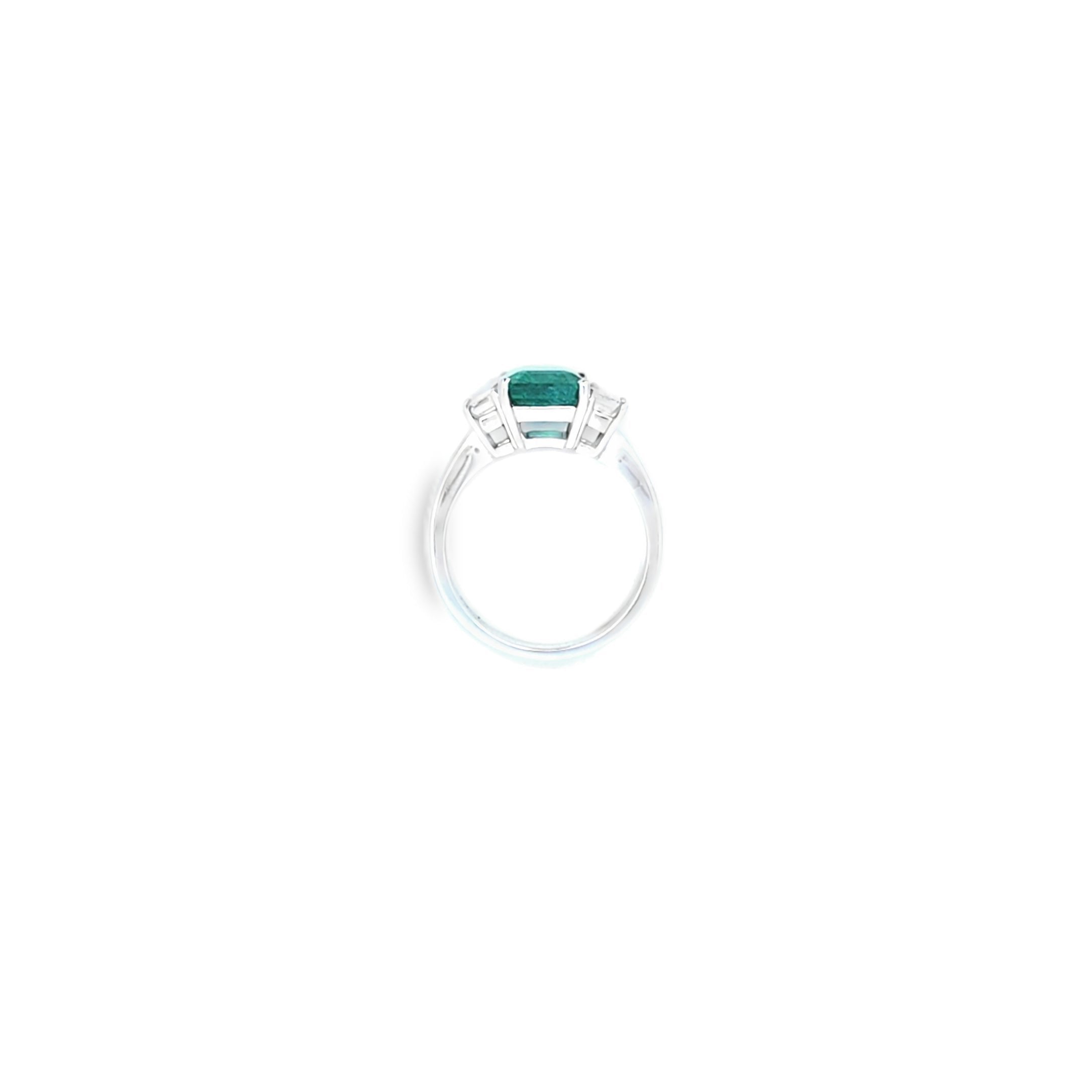 VIP Emerald Ring with Emerald Cut Diamond Side Stones Set in 18ct White Gold - Montpellier Jewellers