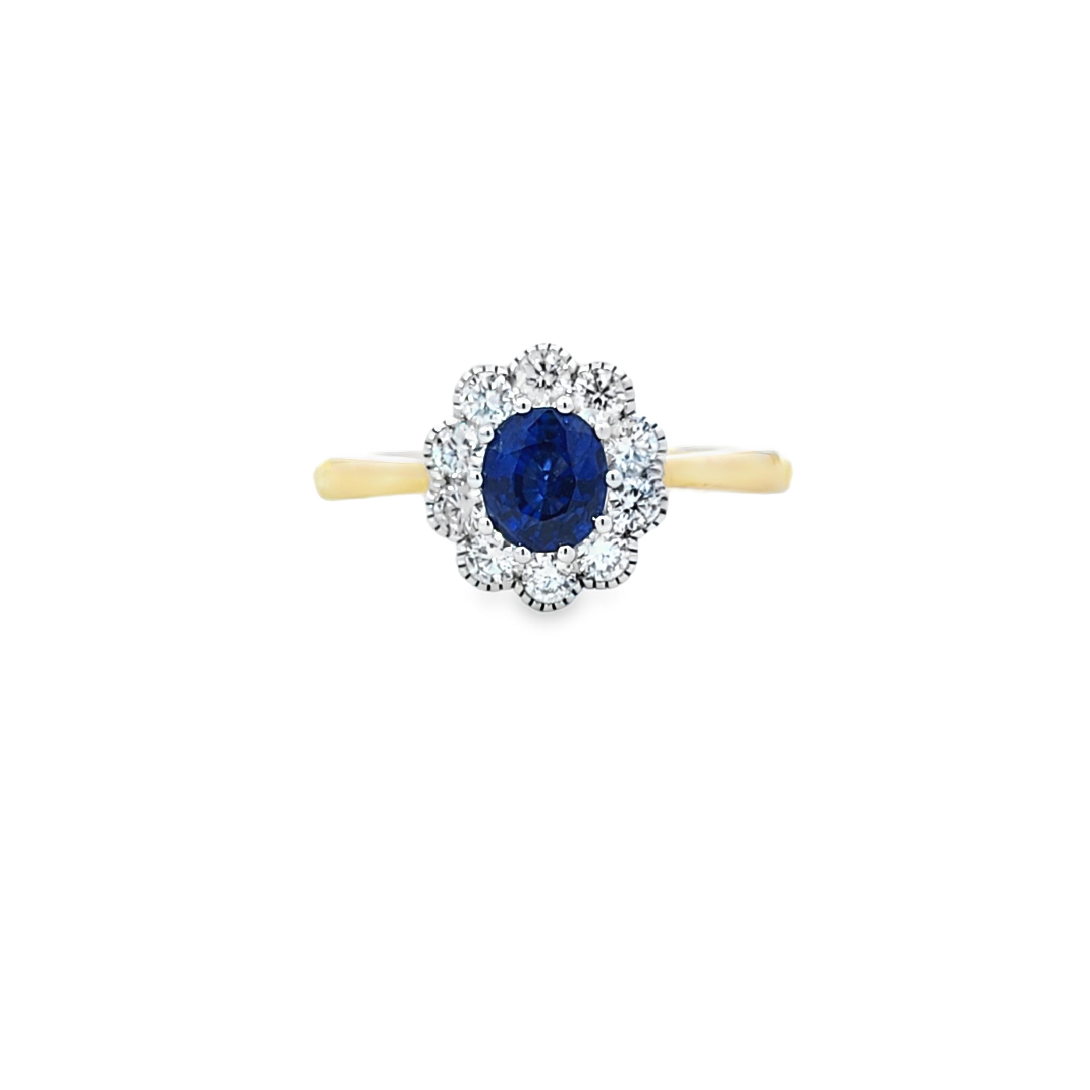 0.95ct Sapphire & 0.28ct Diamond Cluster Ring Set in 18ct Gold