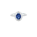 Oval Cut Sapphire & Diamond Cluster Ring with Diamond Shoulders Set in 18ct White Gold