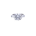 3.70ct G/SI Round Brilliant Cut Diamond Solitaire Ring with Tapered Baguette Shoulders Set in Platinum