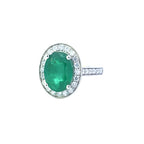 3.93ct Emerald and Diamond Halo Ring with Diamond Shoulders Set in Platinum