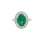 3.93ct Emerald and Diamond Halo Ring with Diamond Shoulders Set in Platinum