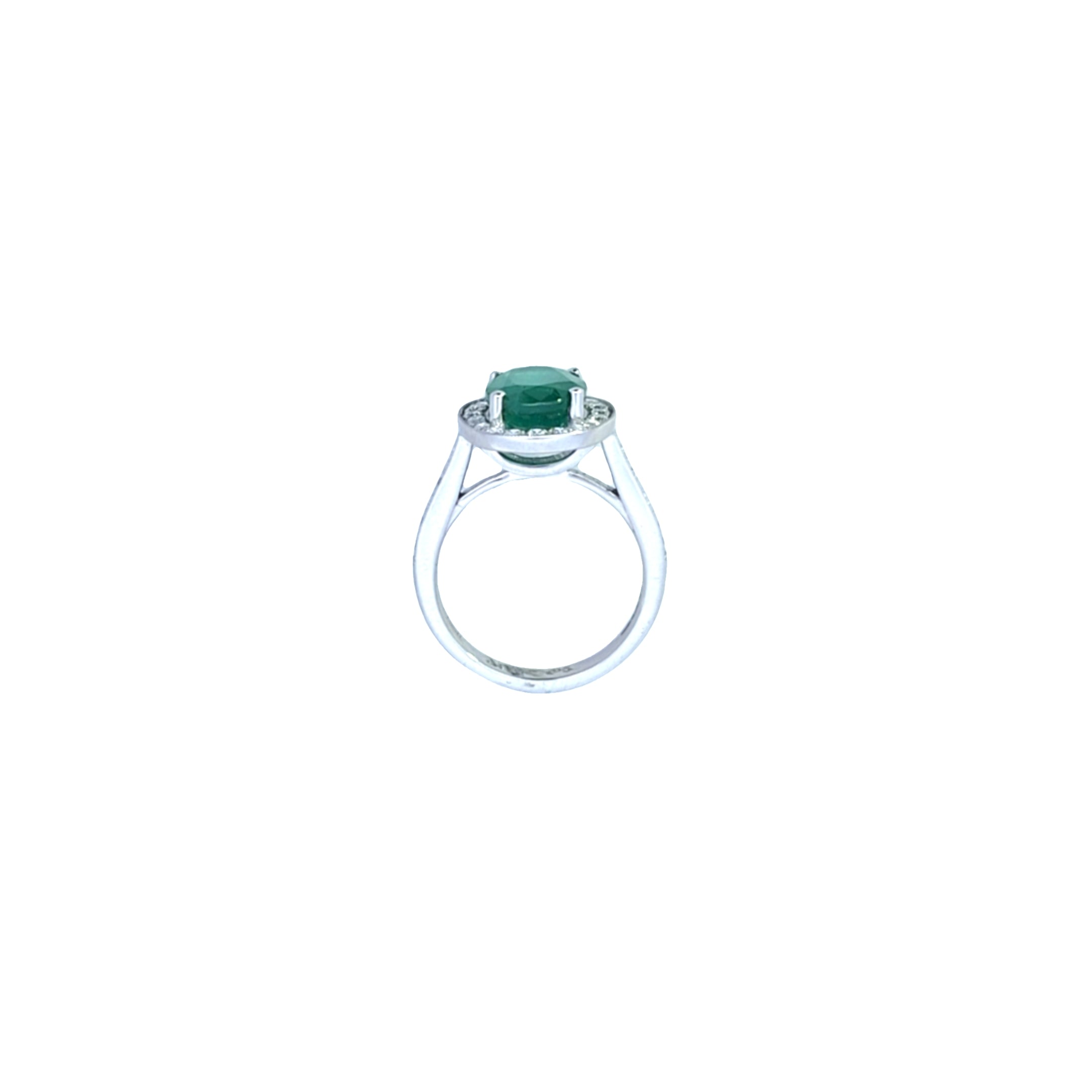 VIP 3.93ct Emerald and Diamond Halo Ring with Diamond Shoulders Set in Platinum - Montpellier Jewellers