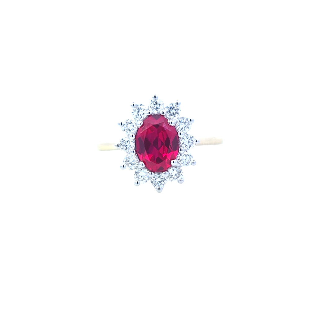 1.62ct LAB Ruby & LAB Diamond Cluster Ring set in 9ct Gold