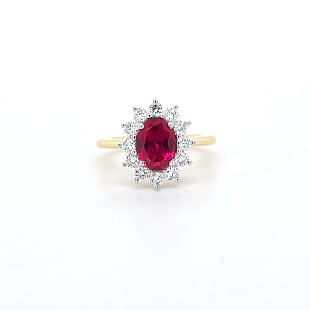 1.62ct LAB Ruby & LAB Diamond Cluster Ring set in 9ct Gold