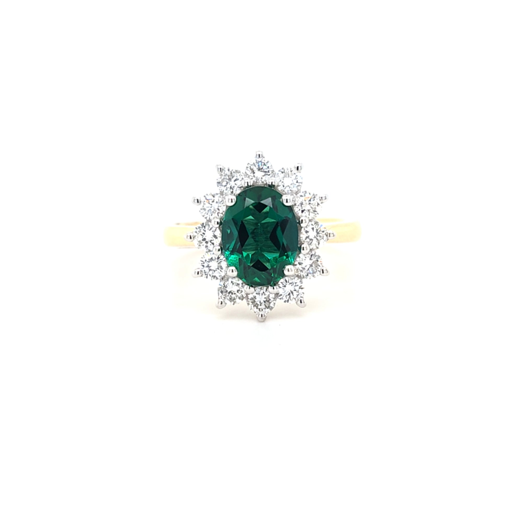 1.56ct LAB Emerald & LAB Diamond Cluster Ring set in 9ct Gold