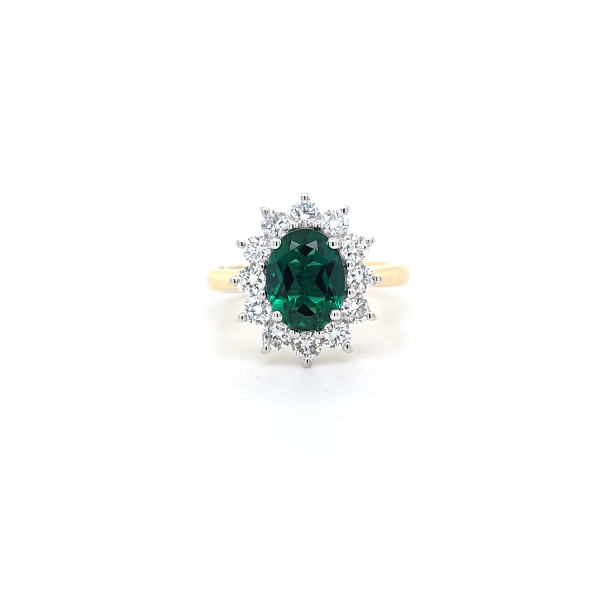 1.56ct LAB Emerald & LAB Diamond Cluster Ring set in 9ct Gold