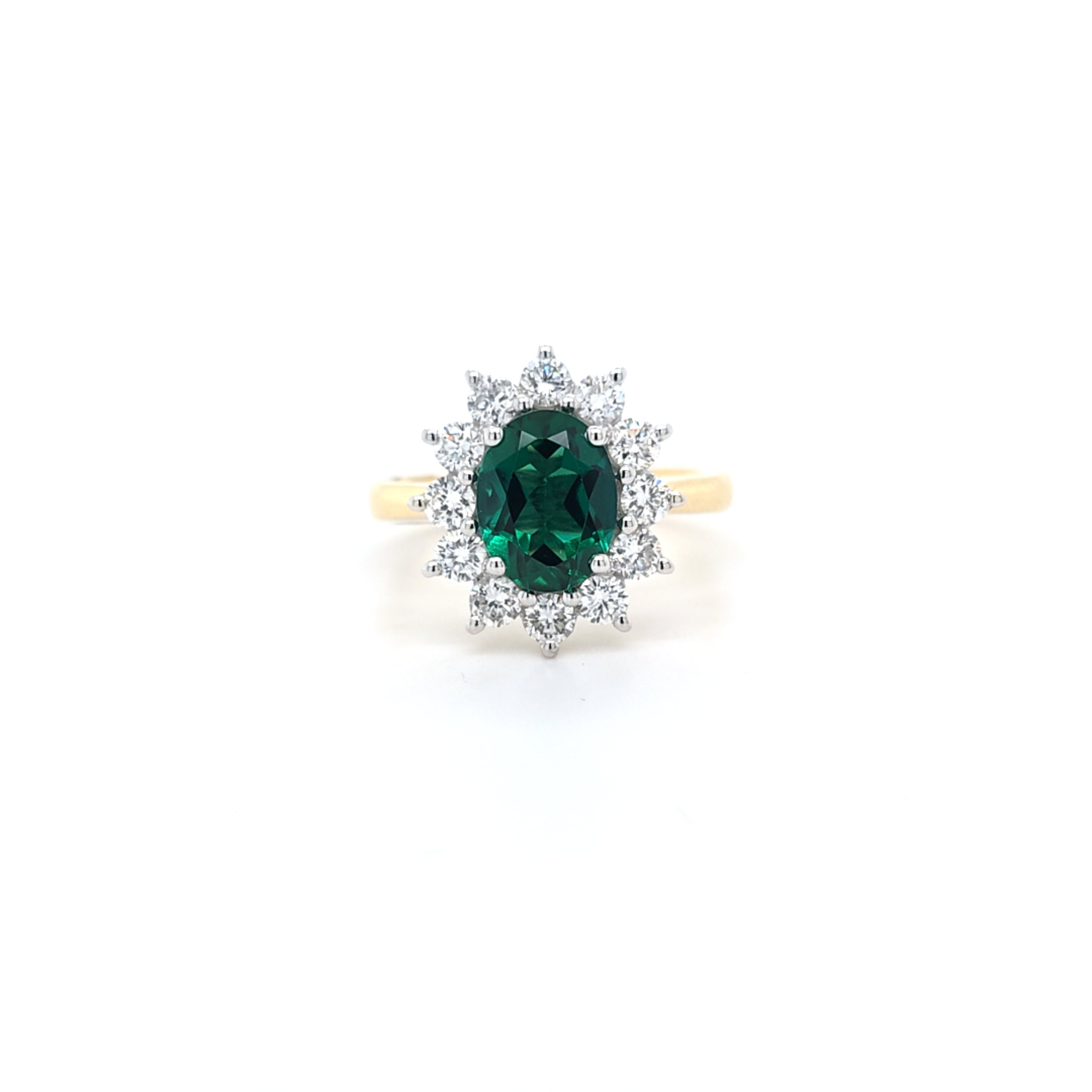 1.56ct LAB Emerald & LAB Diamond Cluster Ring set in 9ct Gold - Montpellier Jewellers
