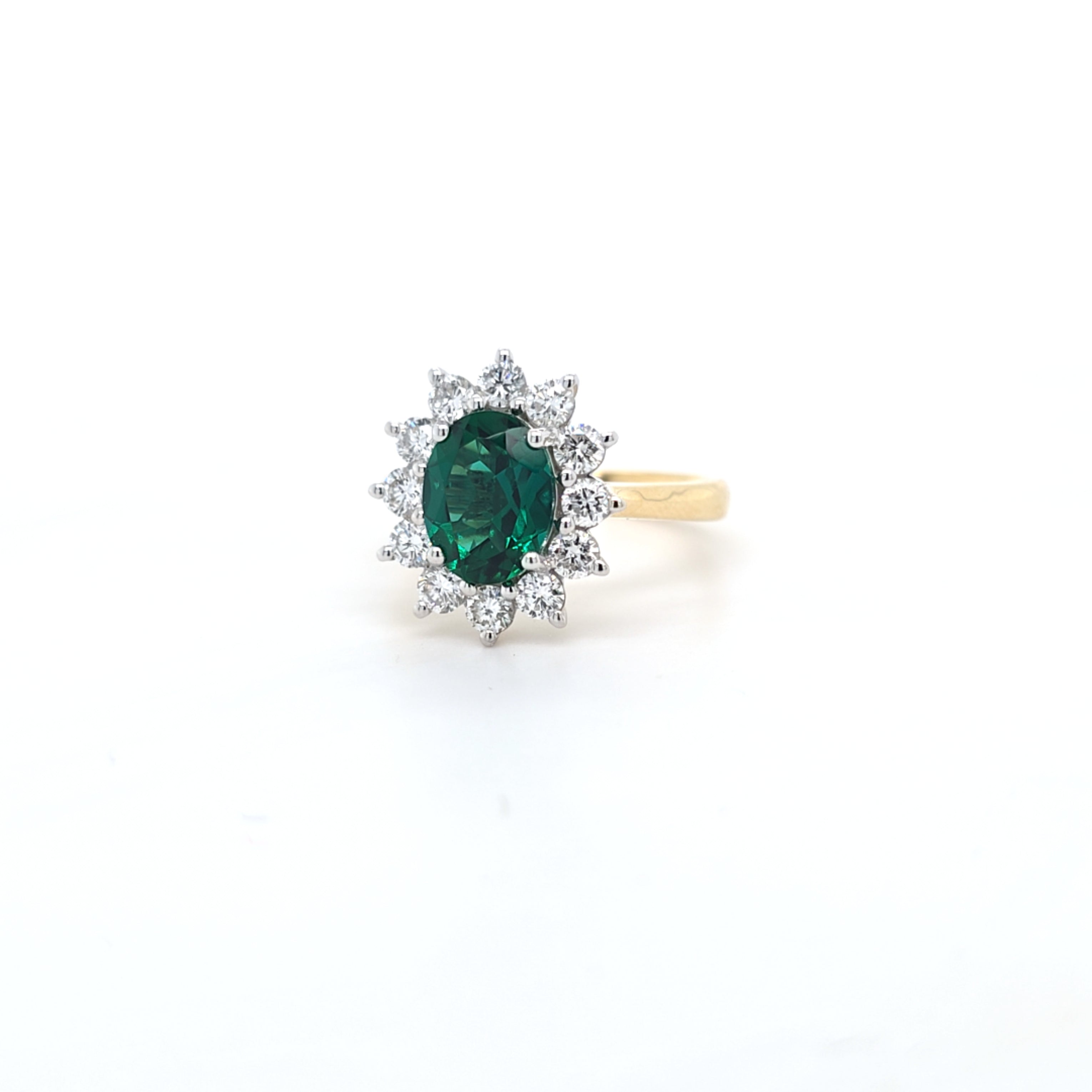 1.56ct LAB Emerald & LAB Diamond Cluster Ring set in 9ct Gold - Montpellier Jewellers