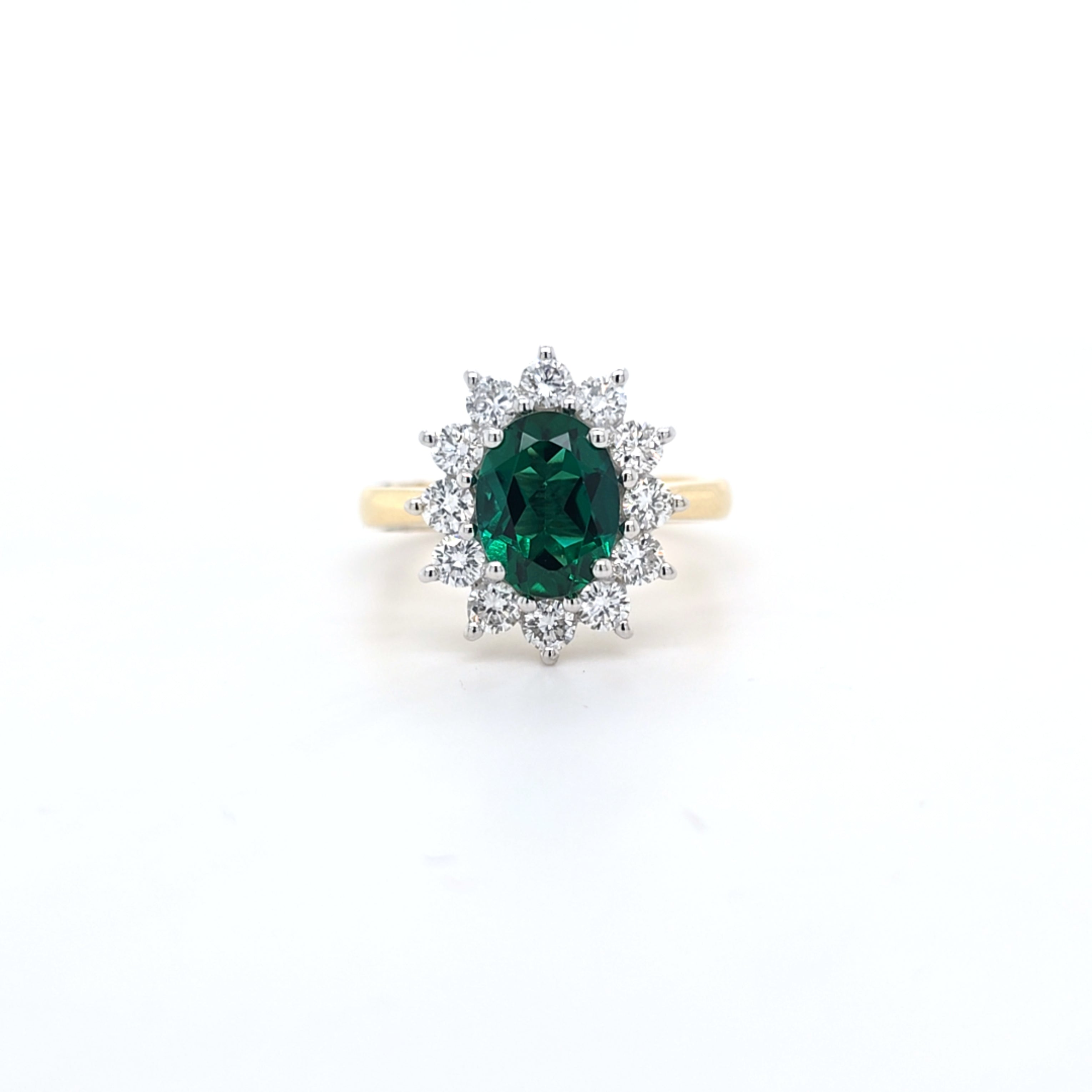 1.56ct LAB Emerald & LAB Diamond Cluster Ring set in 9ct Gold