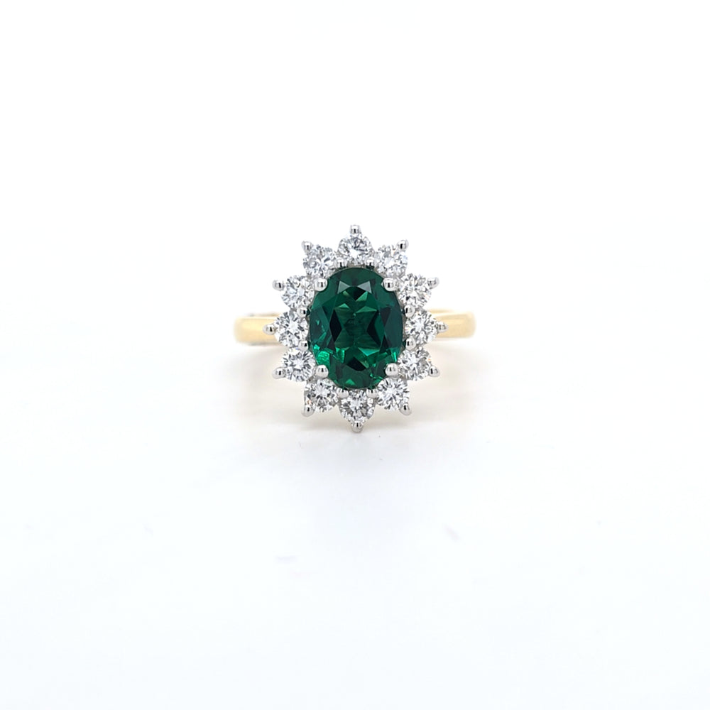 1.56ct LAB Emerald & LAB Diamond Cluster Ring set in 9ct Gold