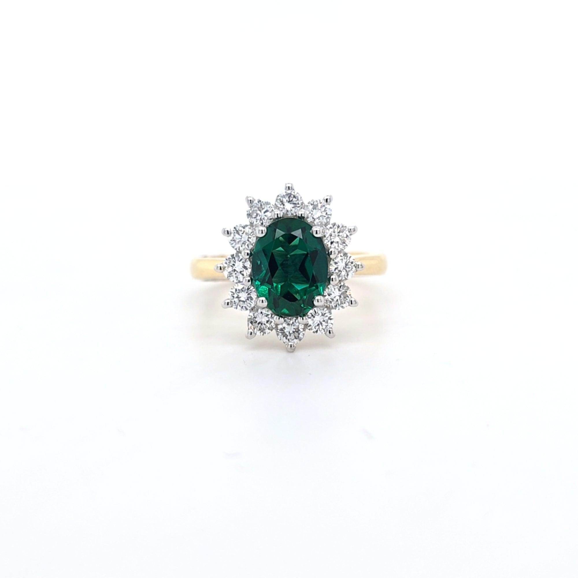 1.56ct LAB Emerald & LAB Diamond Cluster Ring set in 9ct Gold