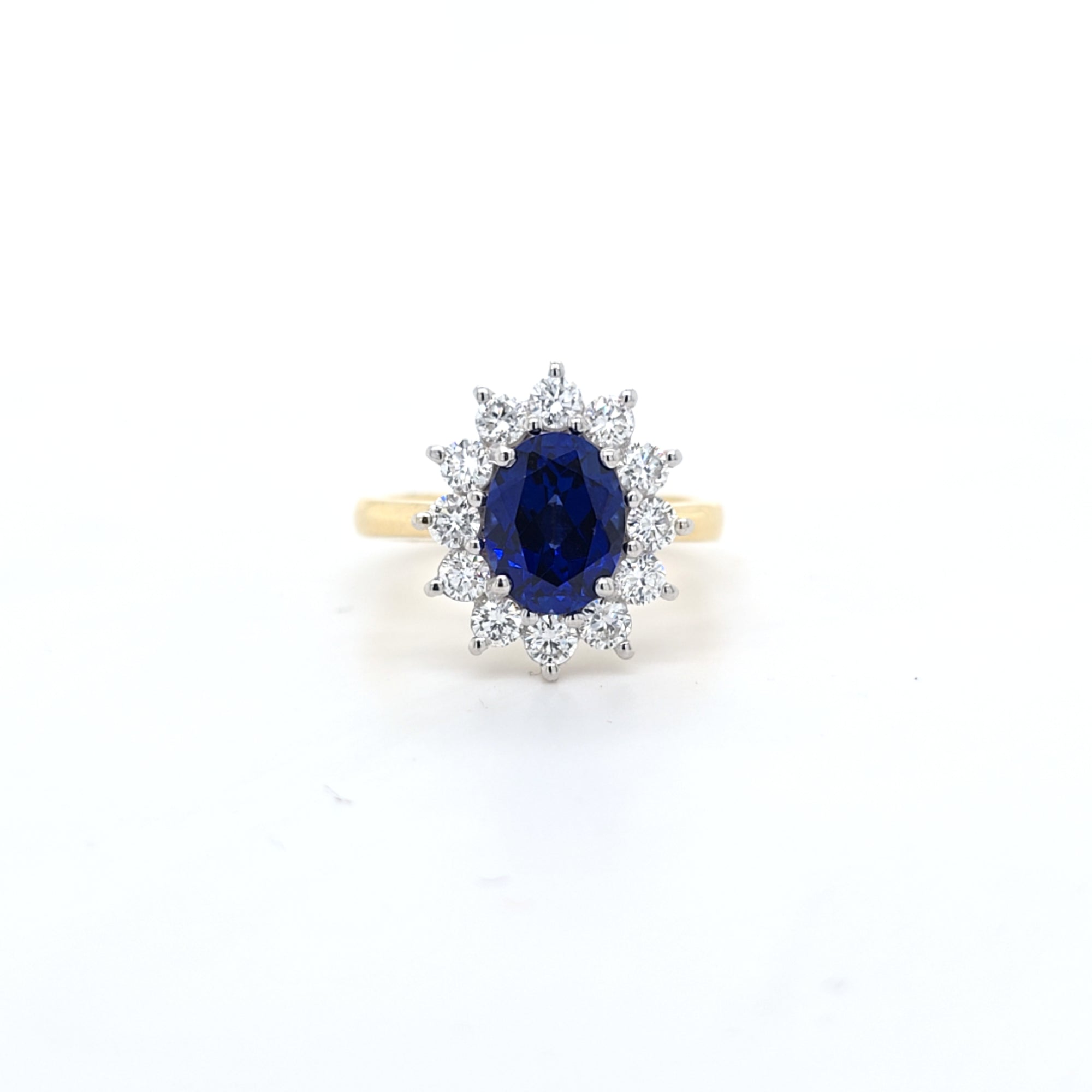 2.57ct LAB Sapphire & LAB Diamond Cluster Ring set in 9ct Gold