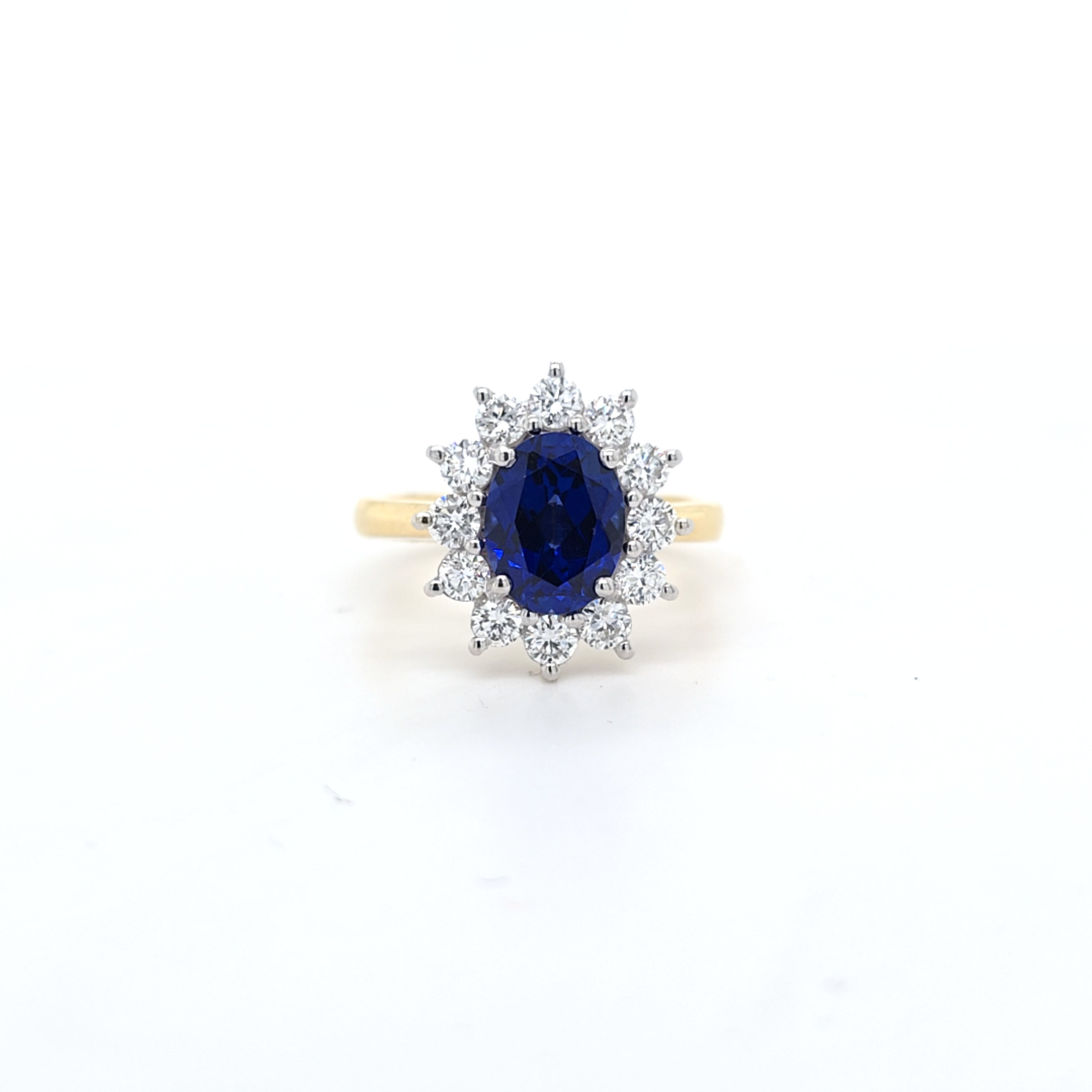 2.57ct LAB Sapphire & LAB Diamond Cluster Ring set in 9ct Gold - Montpellier Jewellers