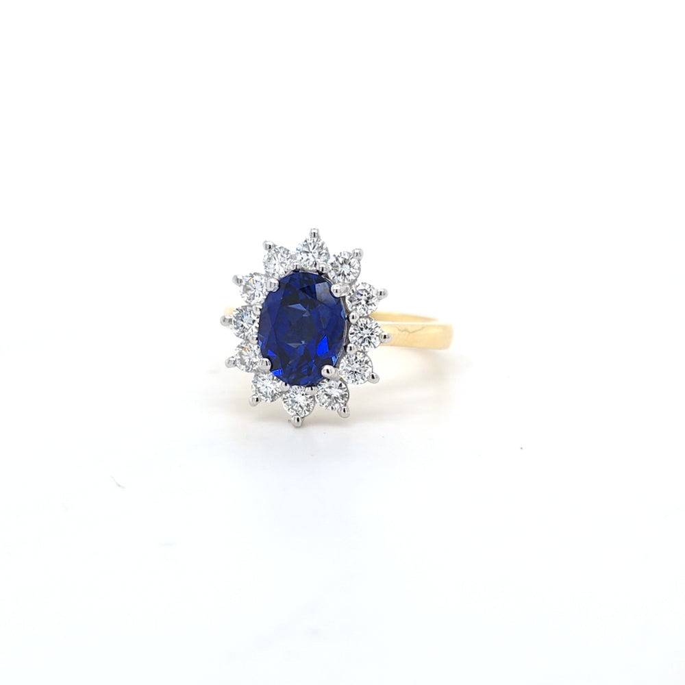 2.57ct LAB Sapphire & LAB Diamond Cluster Ring set in 9ct Gold