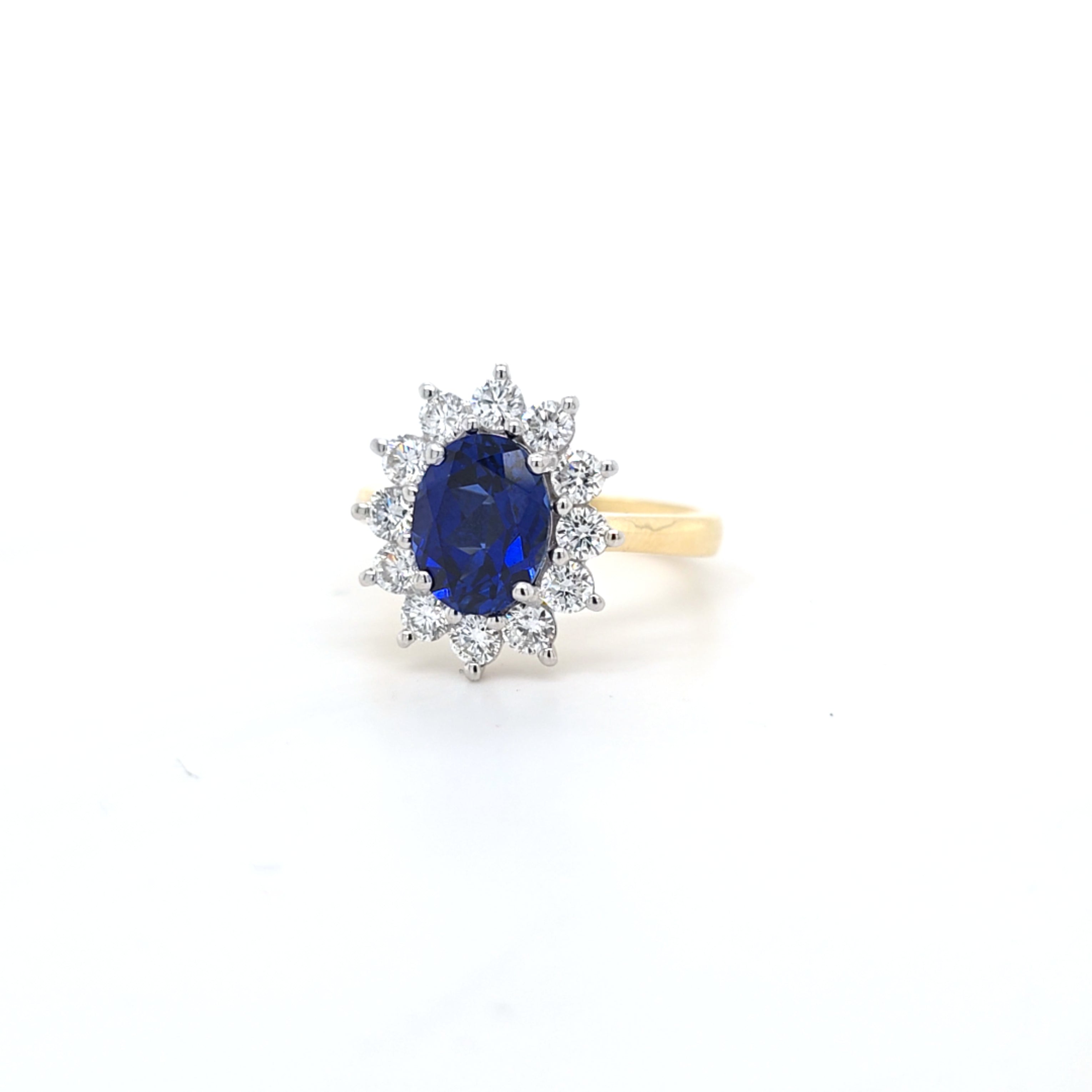 2.57ct LAB Sapphire & LAB Diamond Cluster Ring set in 9ct Gold - Montpellier Jewellers