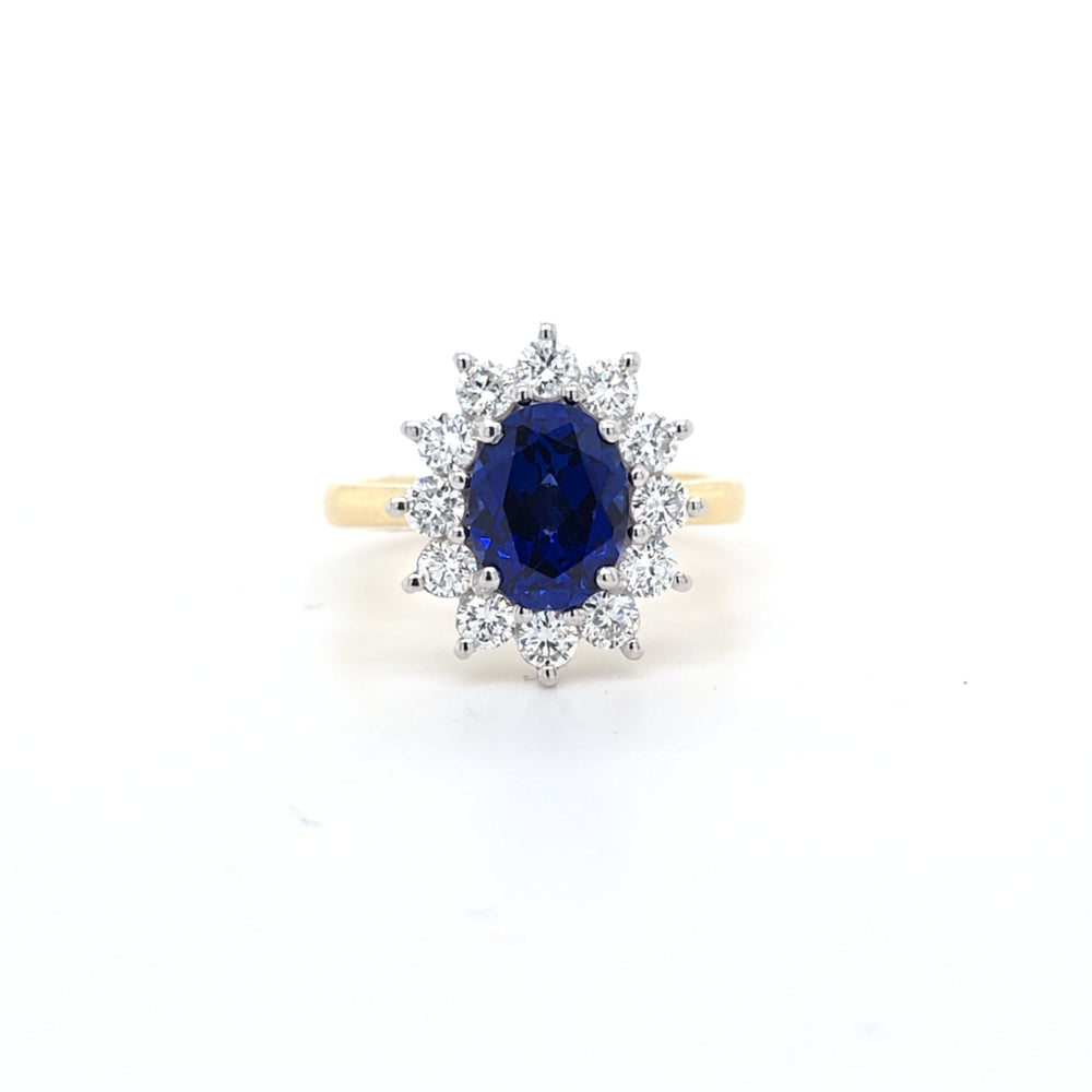 2.57ct LAB Sapphire & LAB Diamond Cluster Ring set in 9ct Gold