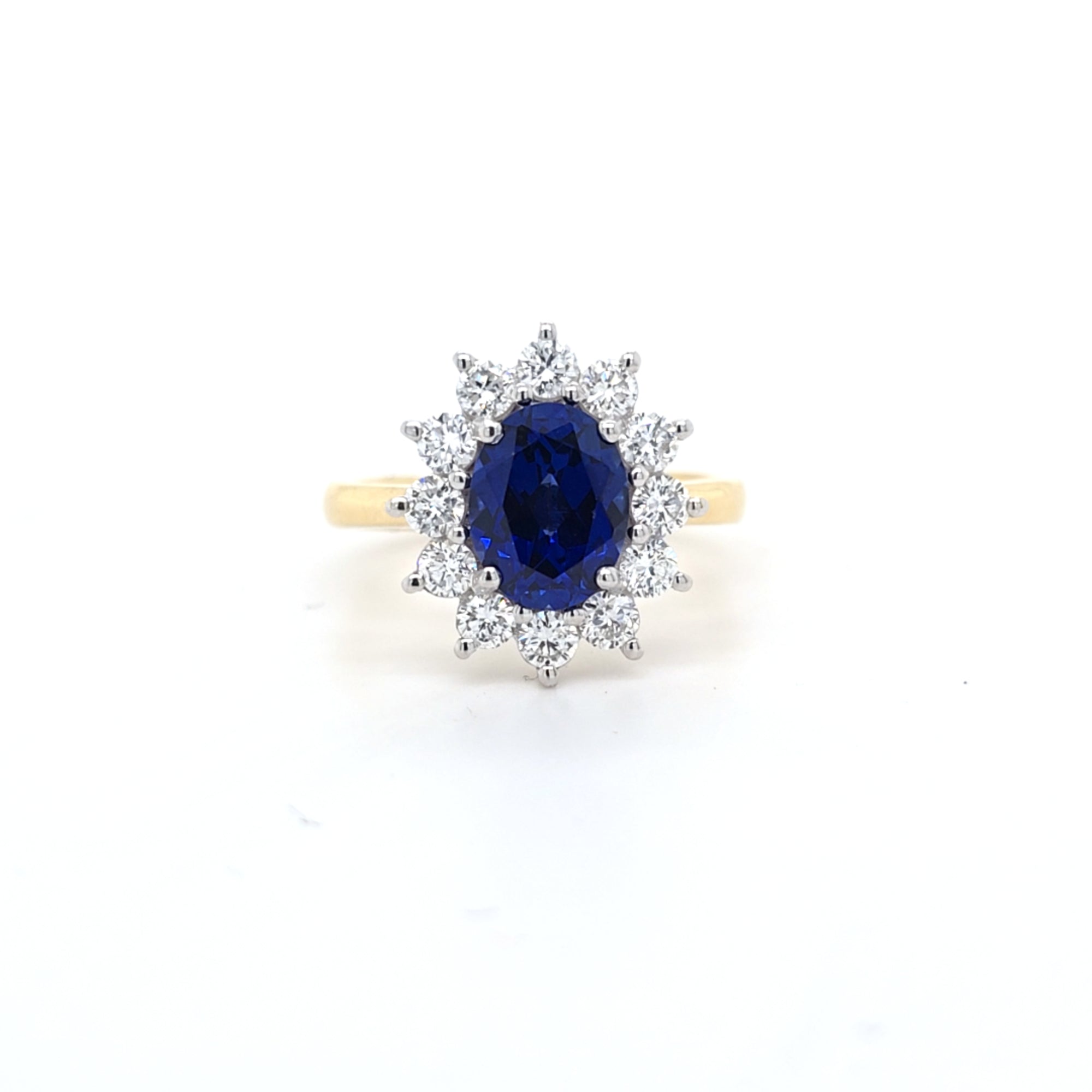 2.57ct LAB Sapphire & LAB Diamond Cluster Ring set in 9ct Gold