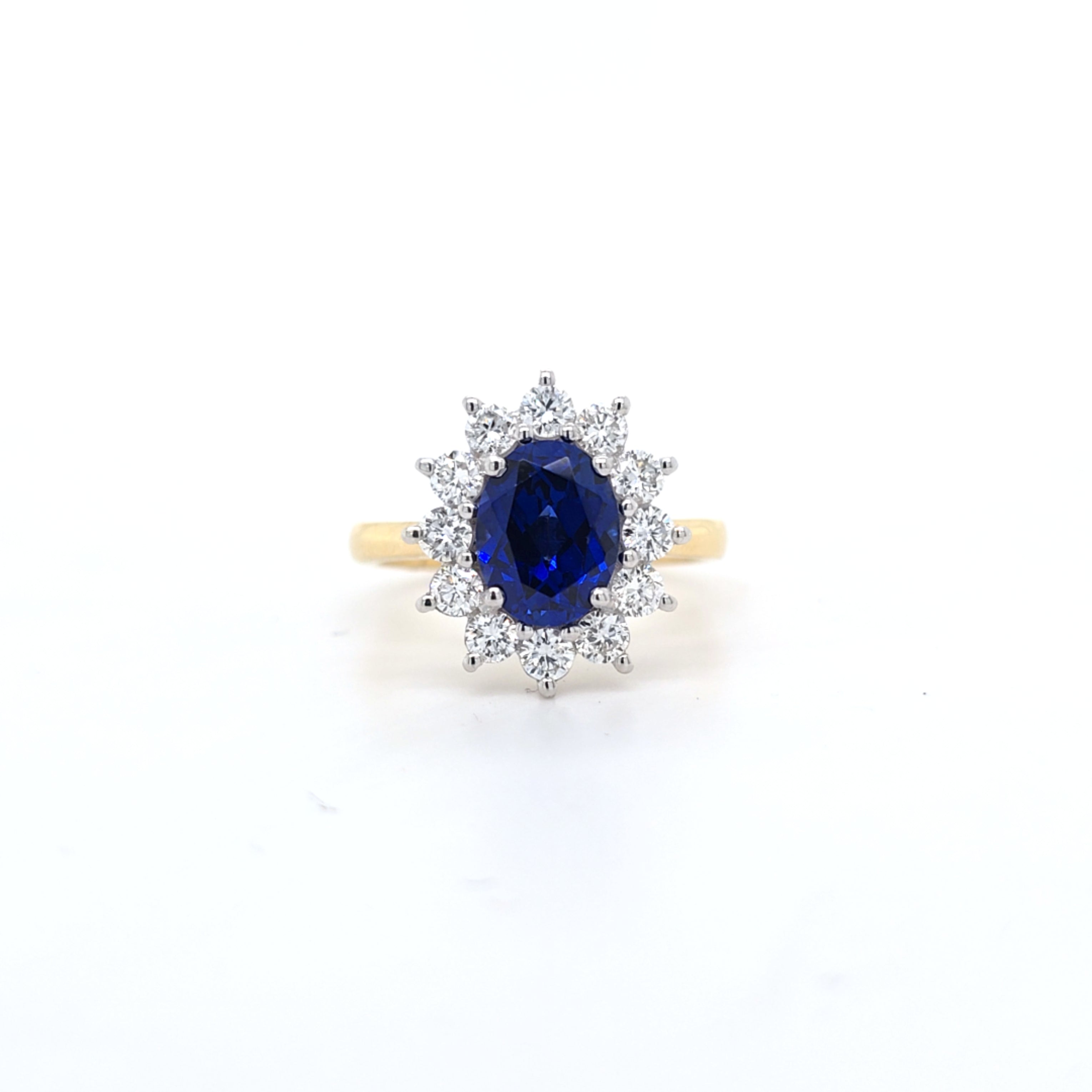 2.57ct LAB Sapphire & LAB Diamond Cluster Ring set in 9ct Gold - Montpellier Jewellers