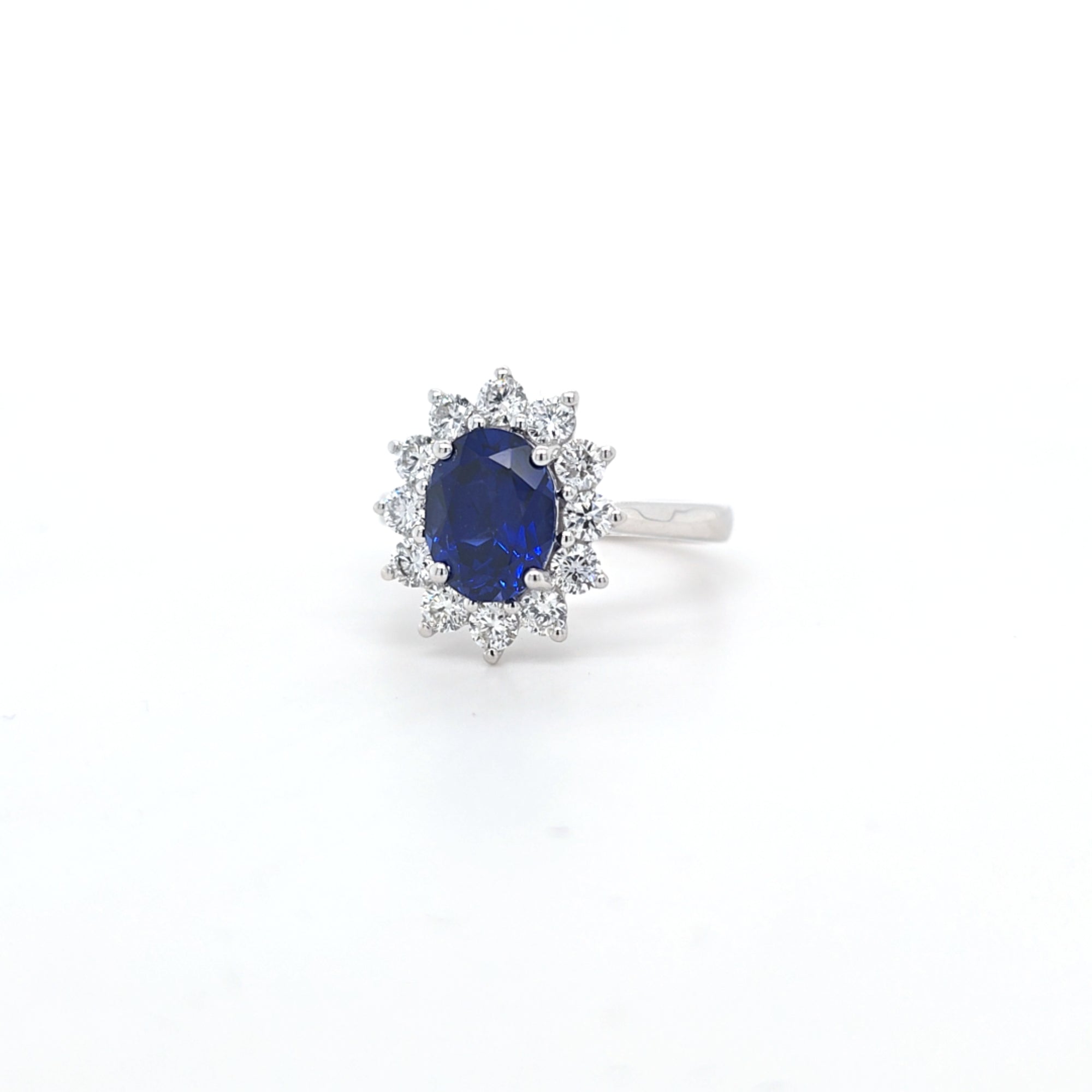 2.57ct LAB Sapphire & LAB Diamond Cluster Ring set in 9ct White Gold