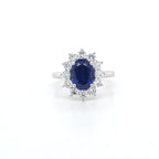 2.57ct LAB Sapphire & LAB Diamond Cluster Ring set in 9ct White Gold