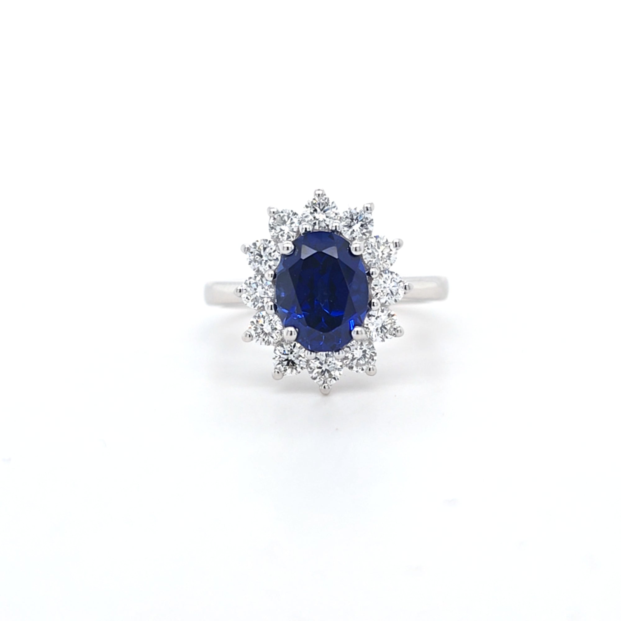 2.57ct LAB Sapphire & LAB Diamond Cluster Ring set in 9ct White Gold