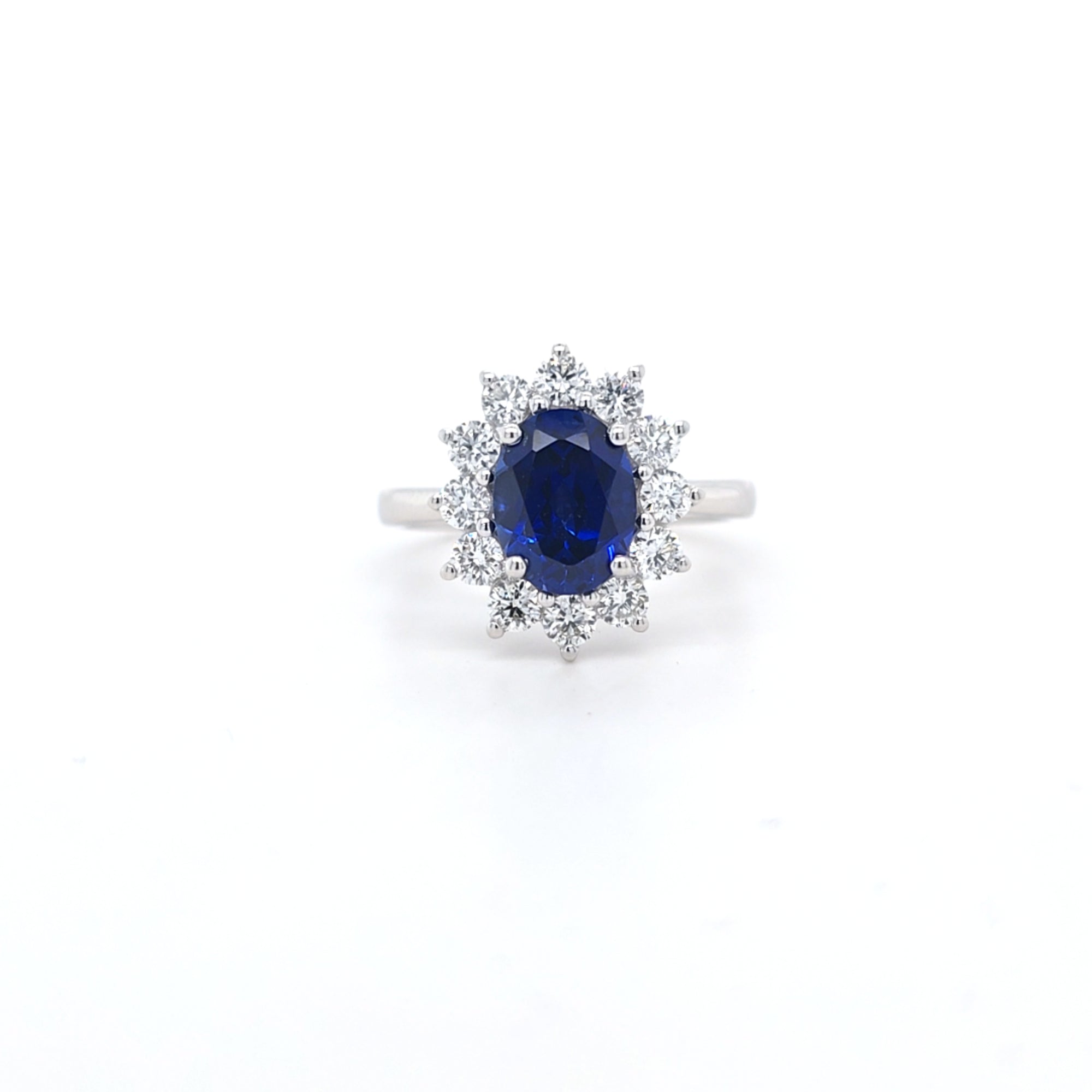2.57ct LAB Sapphire & LAB Diamond Cluster Ring set in 9ct White Gold