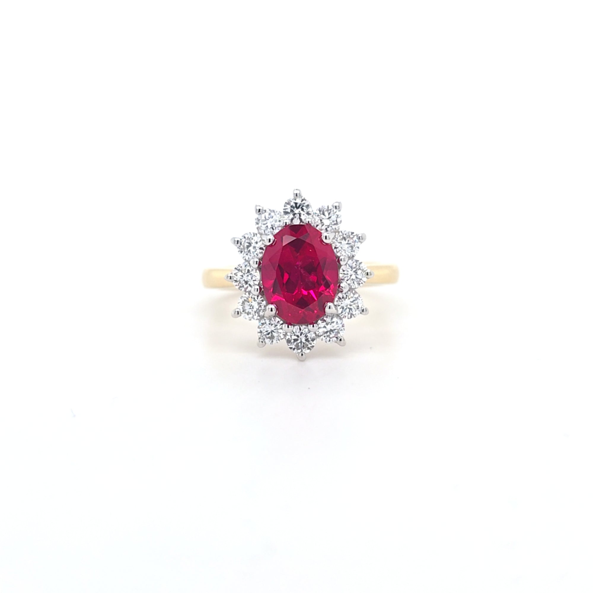 2.33ct LAB Ruby & LAB Diamond Cluster Ring set in 9ct Gold