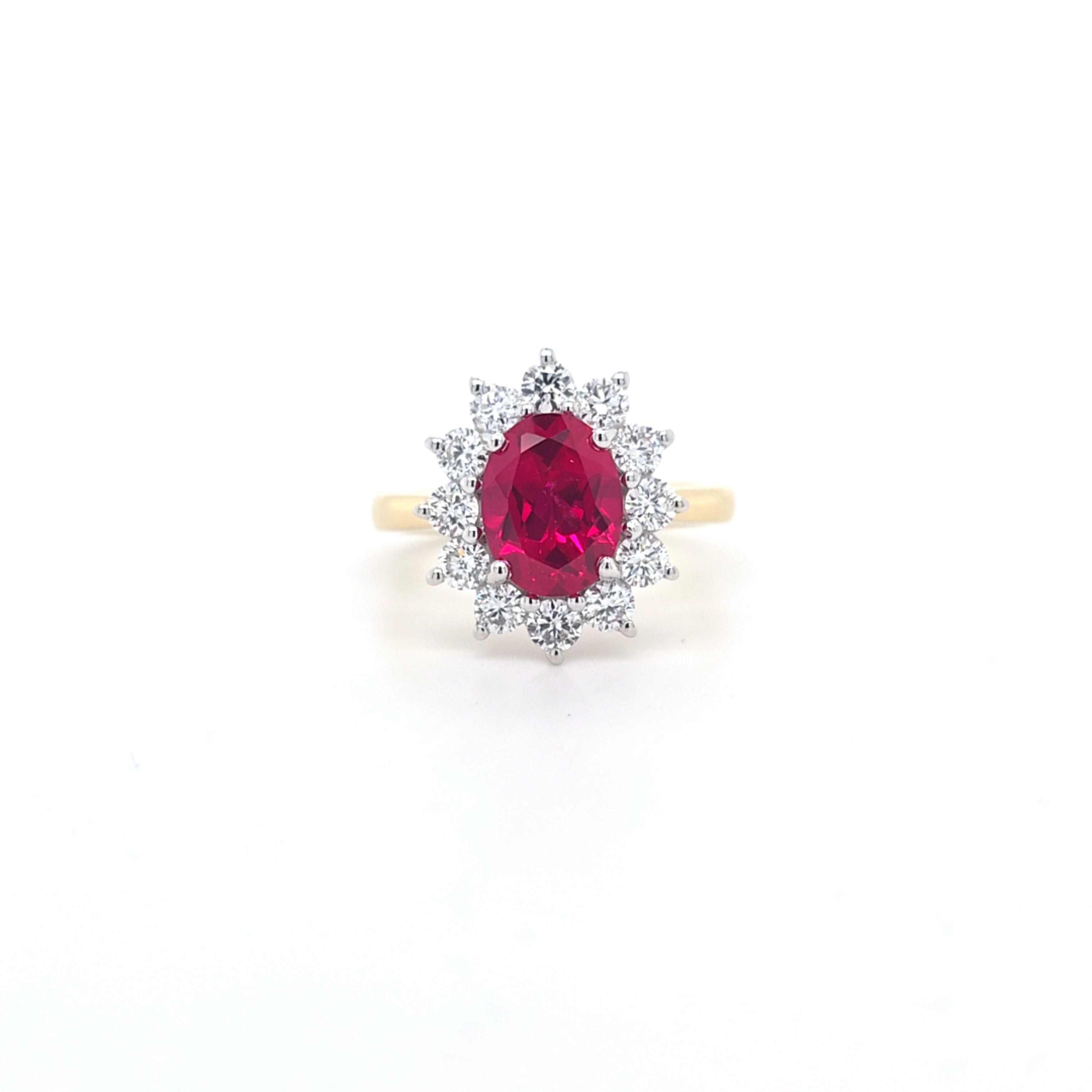 2.33ct LAB Ruby & LAB Diamond Cluster Ring set in 9ct Gold - Montpellier Jewellers