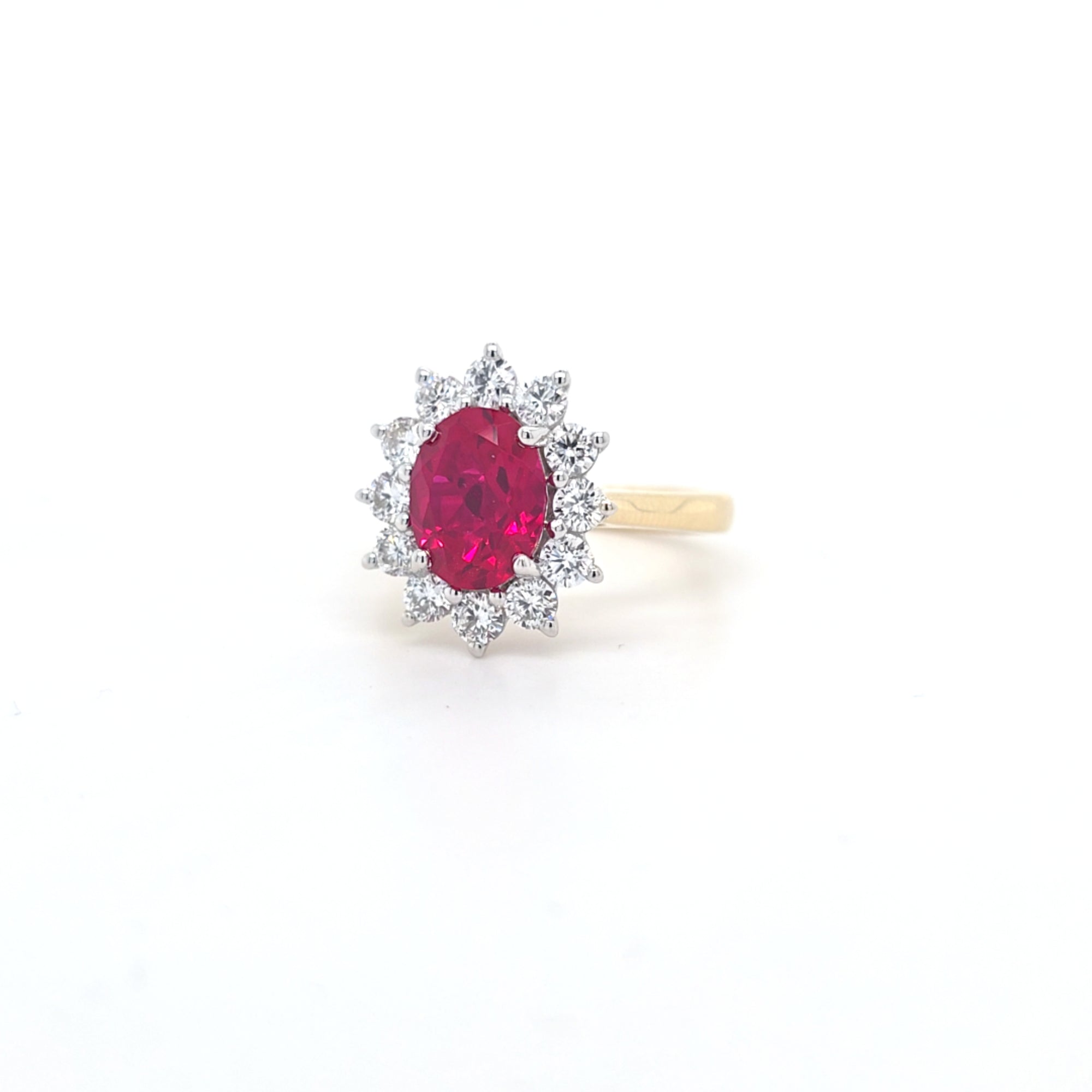 2.33ct LAB Ruby & LAB Diamond Cluster Ring set in 9ct Gold