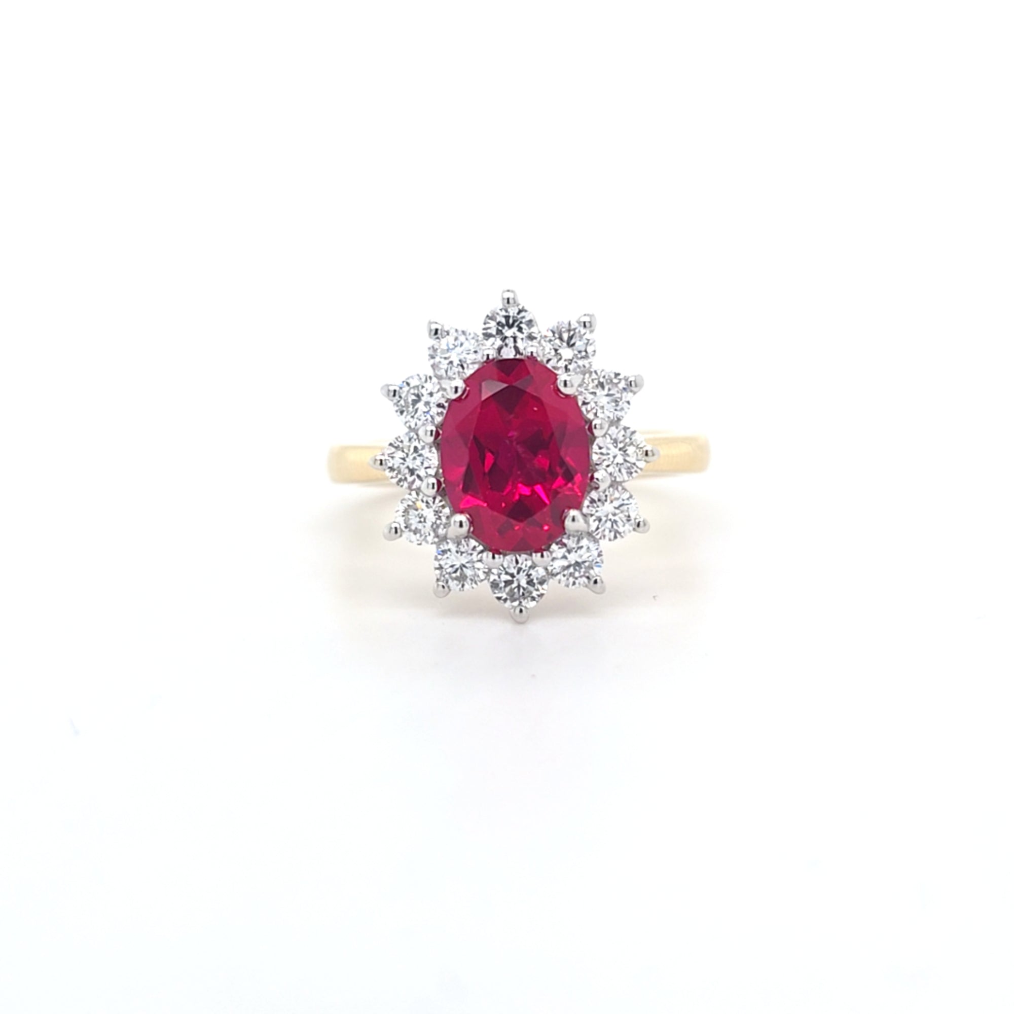 2.33ct LAB Ruby & LAB Diamond Cluster Ring set in 9ct Gold