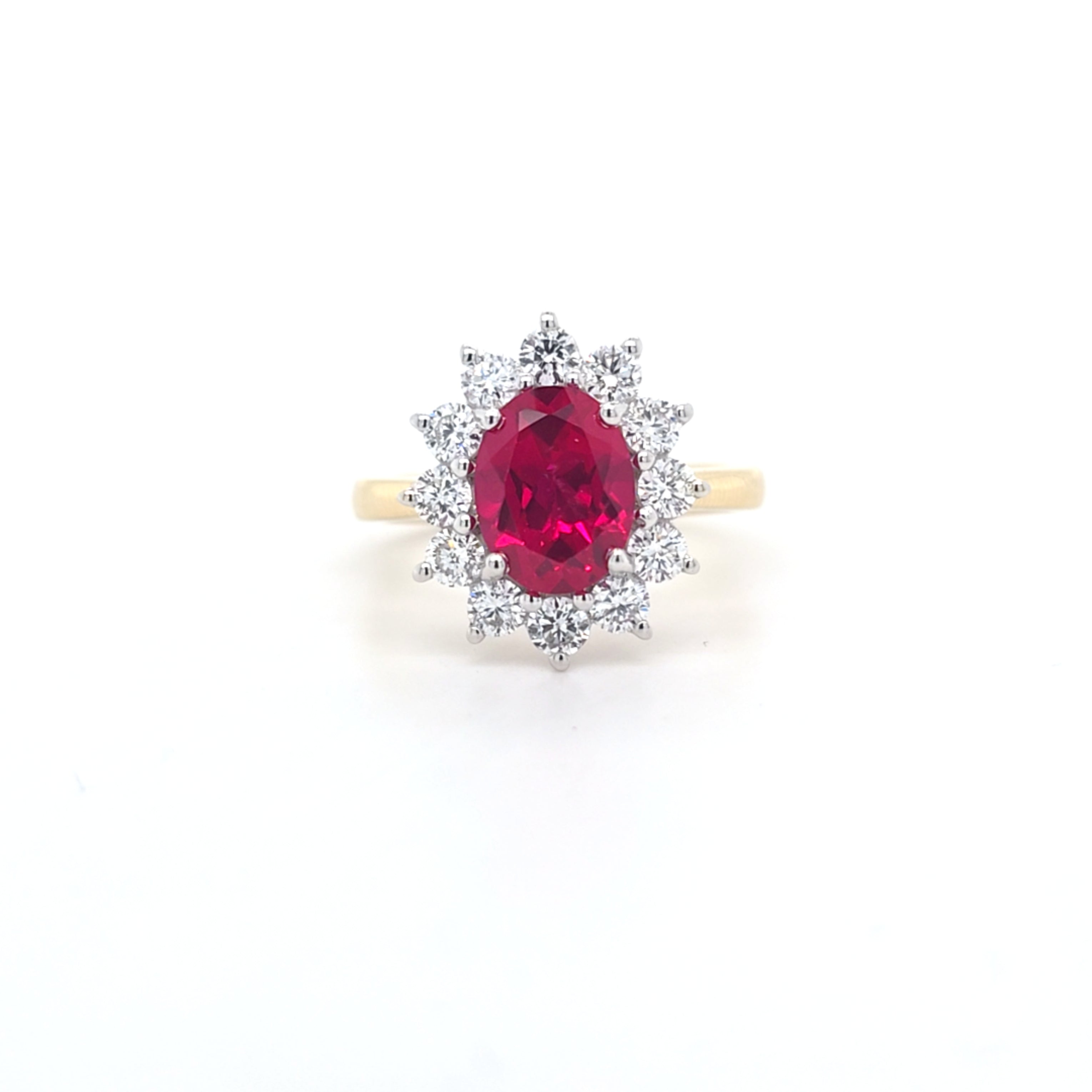 2.33ct LAB Ruby & LAB Diamond Cluster Ring set in 9ct Gold - Montpellier Jewellers