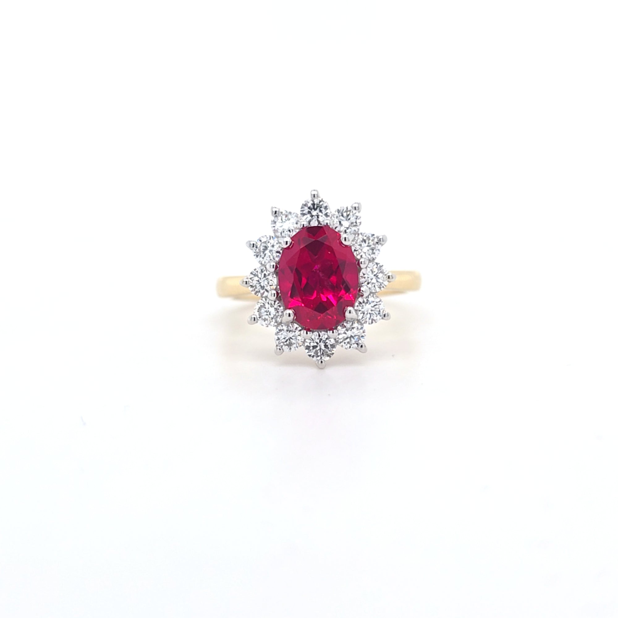 2.33ct LAB Ruby & LAB Diamond Cluster Ring set in 9ct Gold