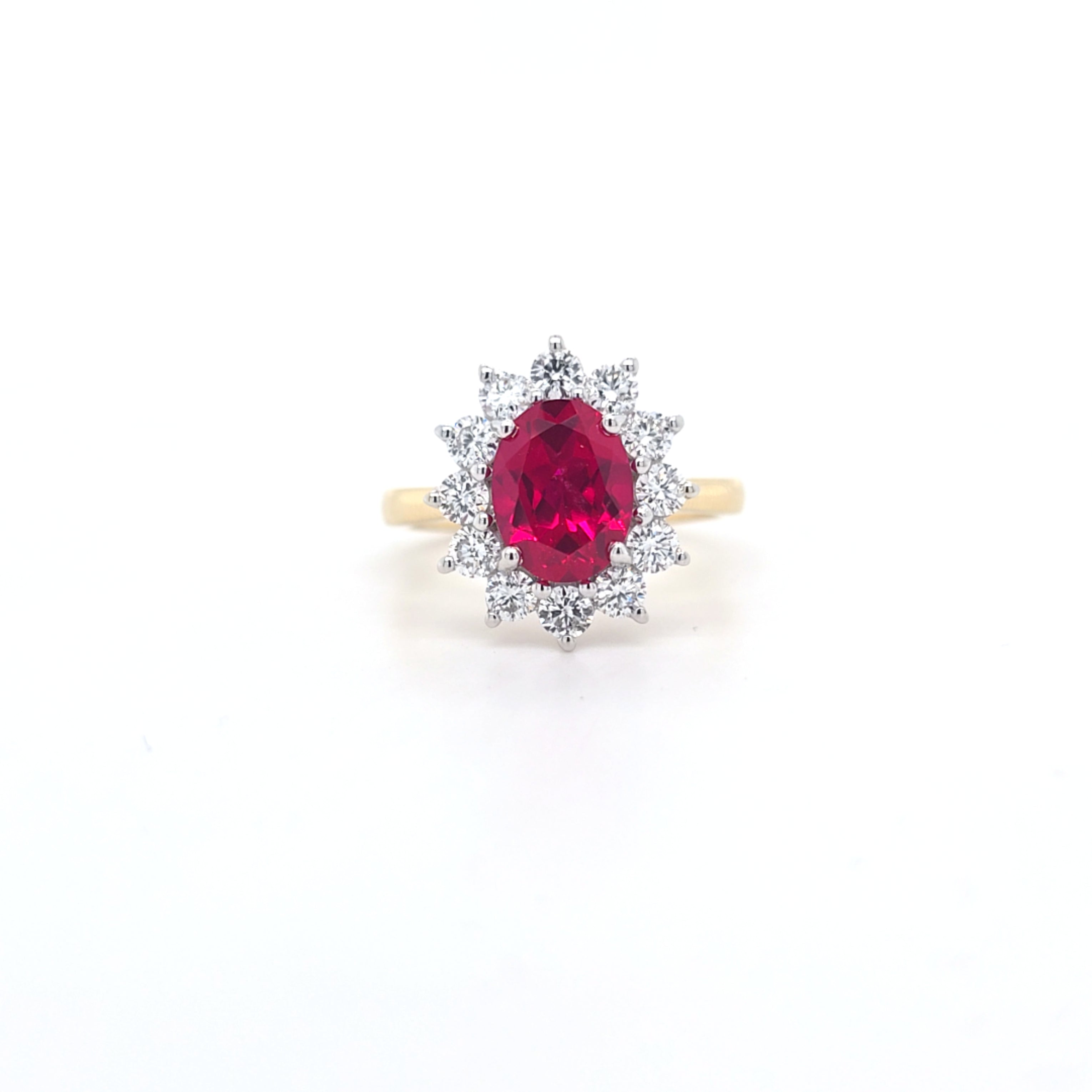 2.33ct LAB Ruby & LAB Diamond Cluster Ring set in 9ct Gold - Montpellier Jewellers