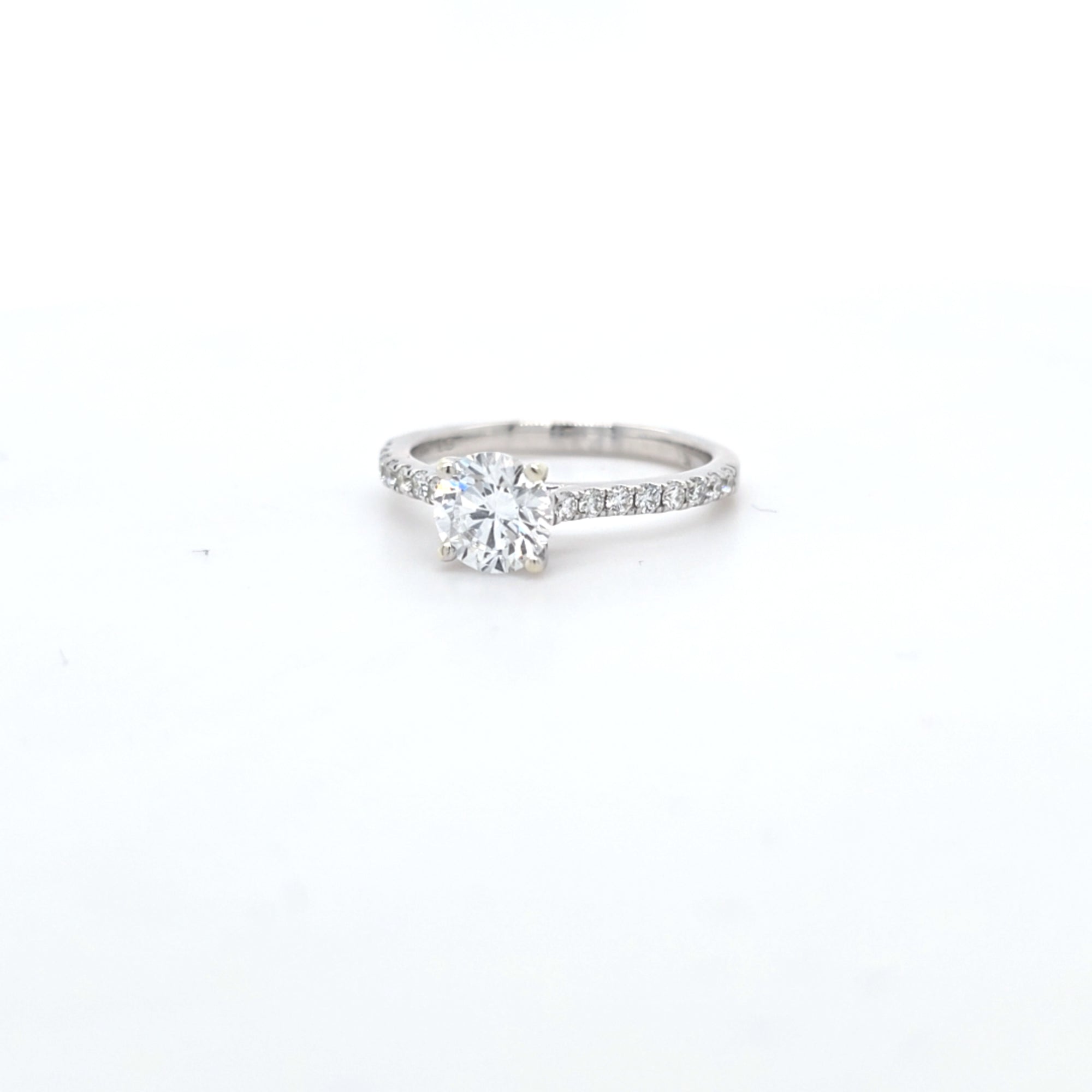0.97ct F/VS LAB Diamond Ring with Diamond Shoulders set in 9ct White Gold