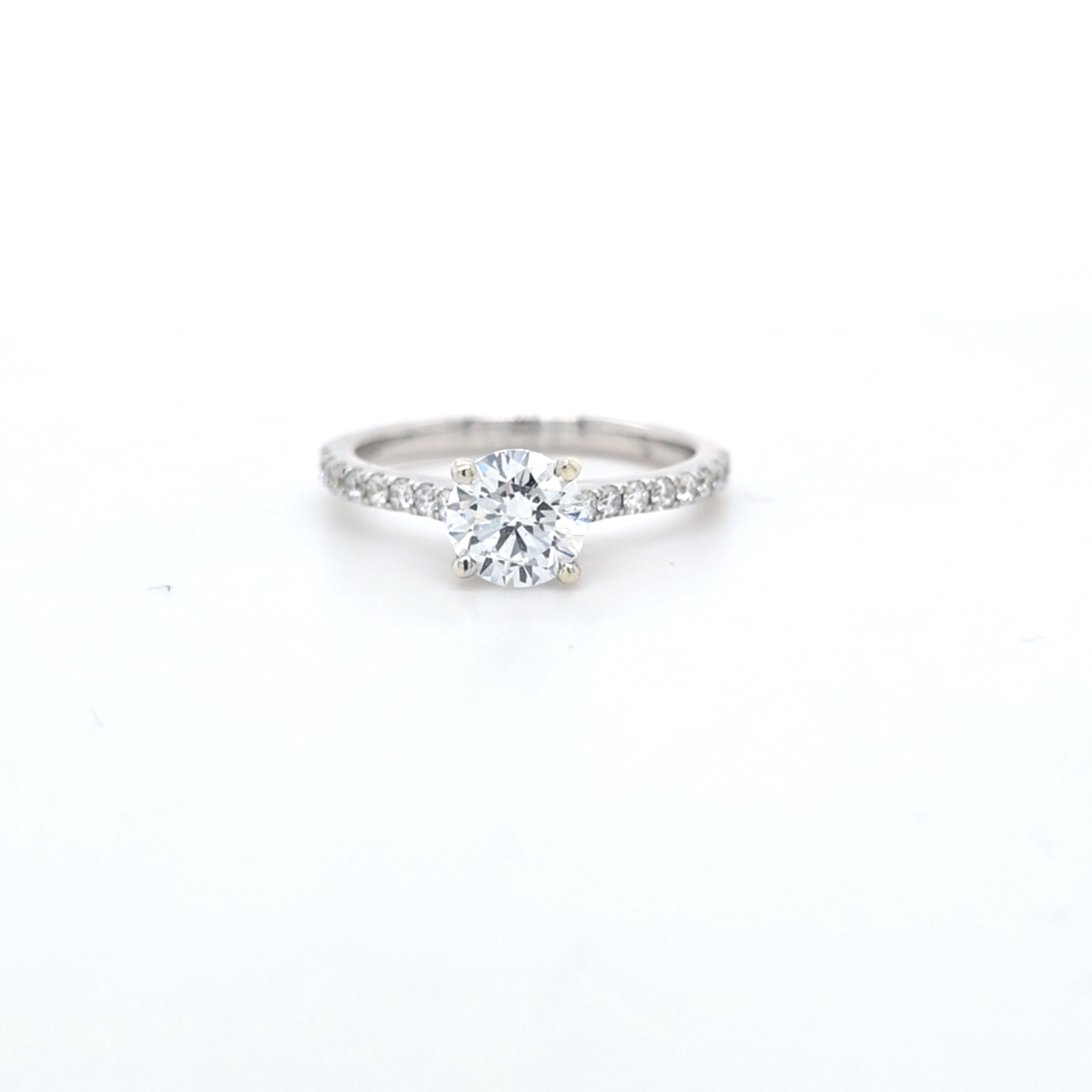 0.97ct F/VS LAB Diamond Ring with Diamond Shoulders set in 9ct White Gold