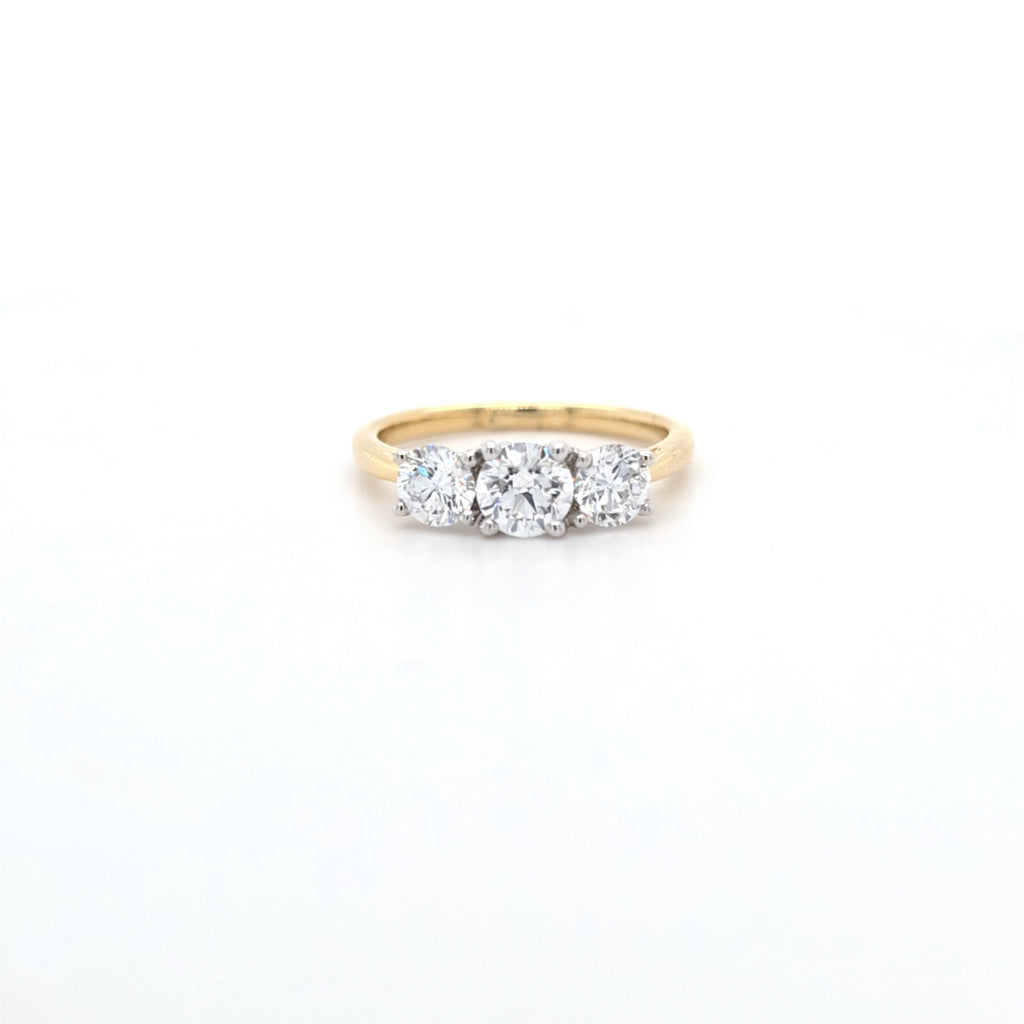 1.35ct F/VS LAB Diamond 3 Stone Ring Set In Yellow Gold