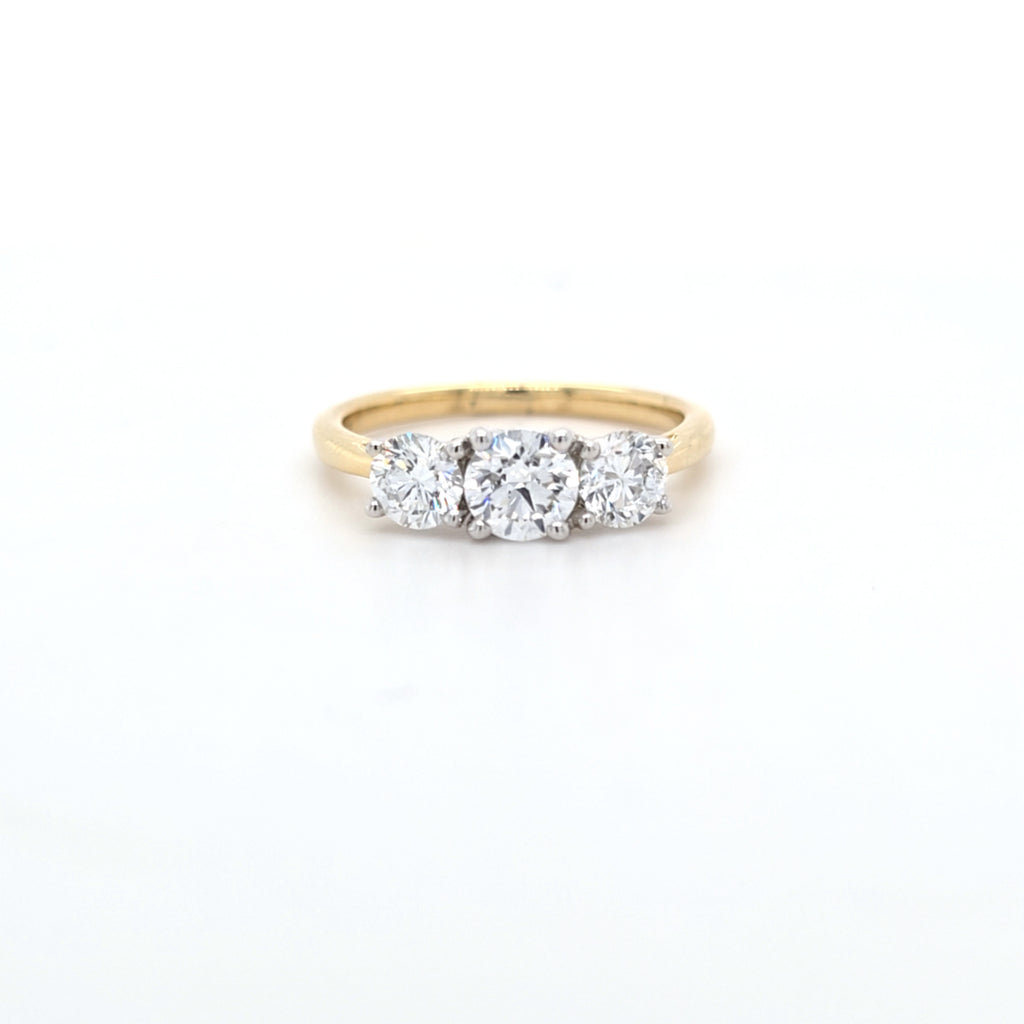 1.35ct F/VS LAB Diamond 3 Stone Ring Set In Yellow Gold