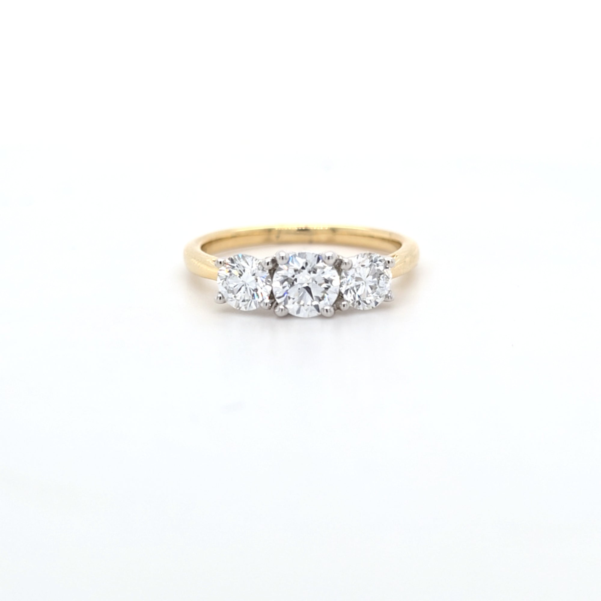 1.35ct F/VS LAB Diamond 3 Stone Ring Set In Yellow Gold