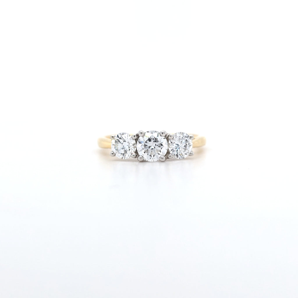 1.35ct F/VS LAB Diamond 3 Stone Ring Set In Yellow Gold