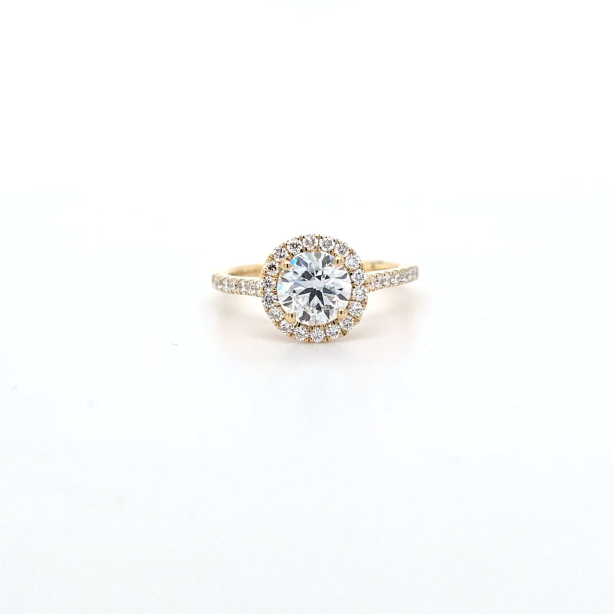 1.44ct F/VS LAB Diamond Halo Ring with Diamond Shoulders set in 9ct Yellow Gold