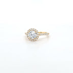 1.44ct F/VS LAB Diamond Halo Ring with Diamond Shoulders set in 9ct Yellow Gold