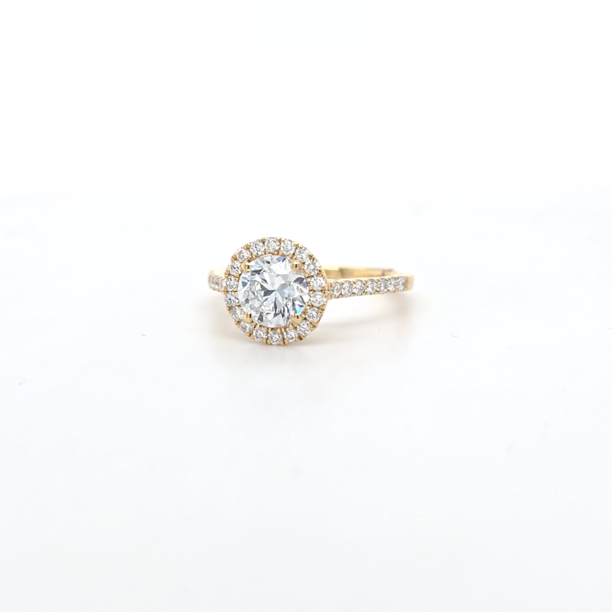 1.44ct F/VS LAB Diamond Halo Ring with Diamond Shoulders set in 9ct Yellow Gold