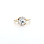 1.44ct F/VS LAB Diamond Halo Ring with Diamond Shoulders set in 9ct Yellow Gold