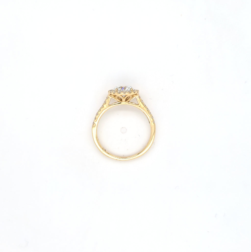 1.44ct F/VS LAB Diamond Halo Ring with Diamond Shoulders set in 9ct Yellow Gold