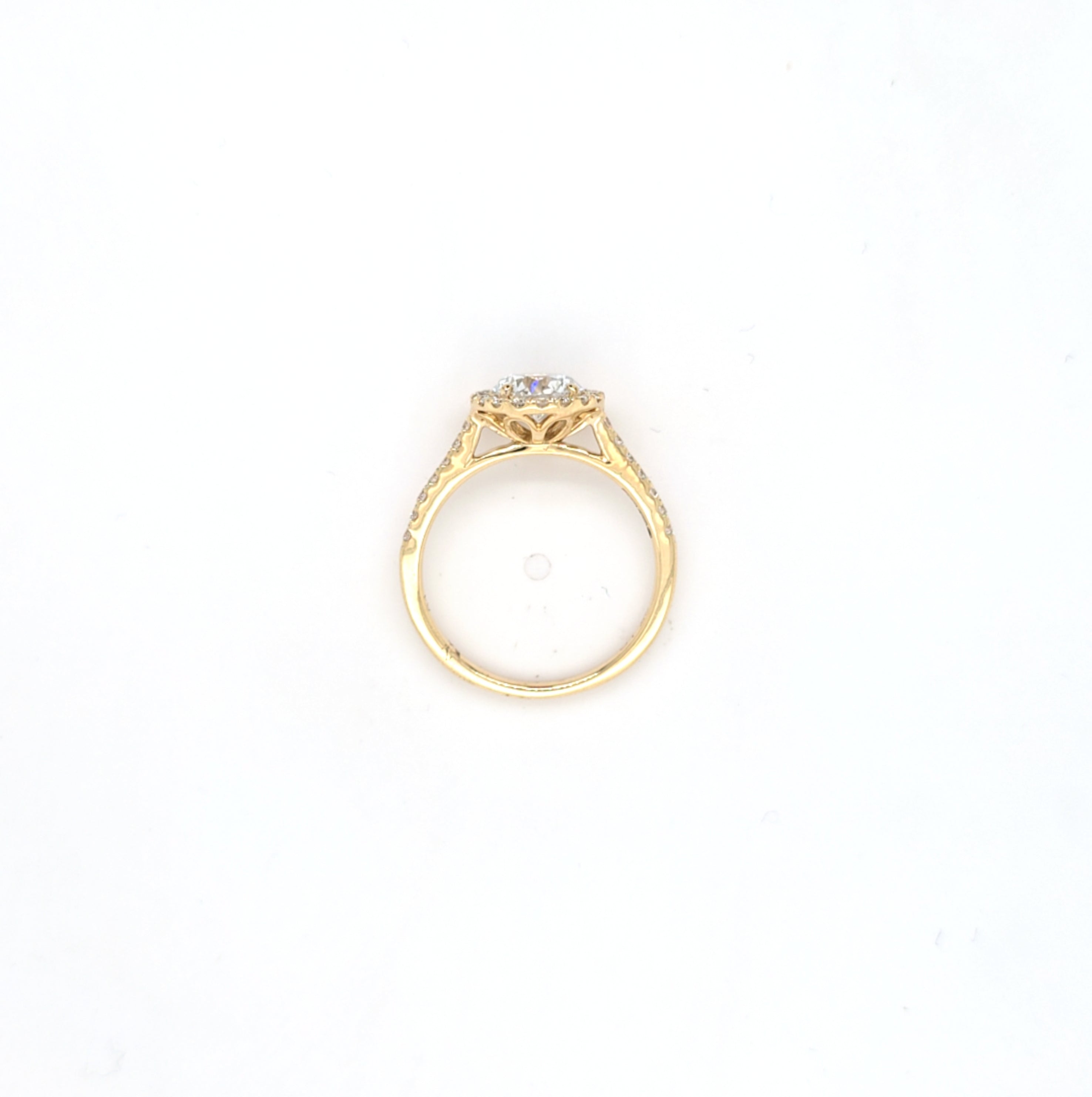 1.44ct F/VS LAB Diamond Halo Ring with Diamond Shoulders set in 9ct Yellow Gold - Montpellier Jewellers