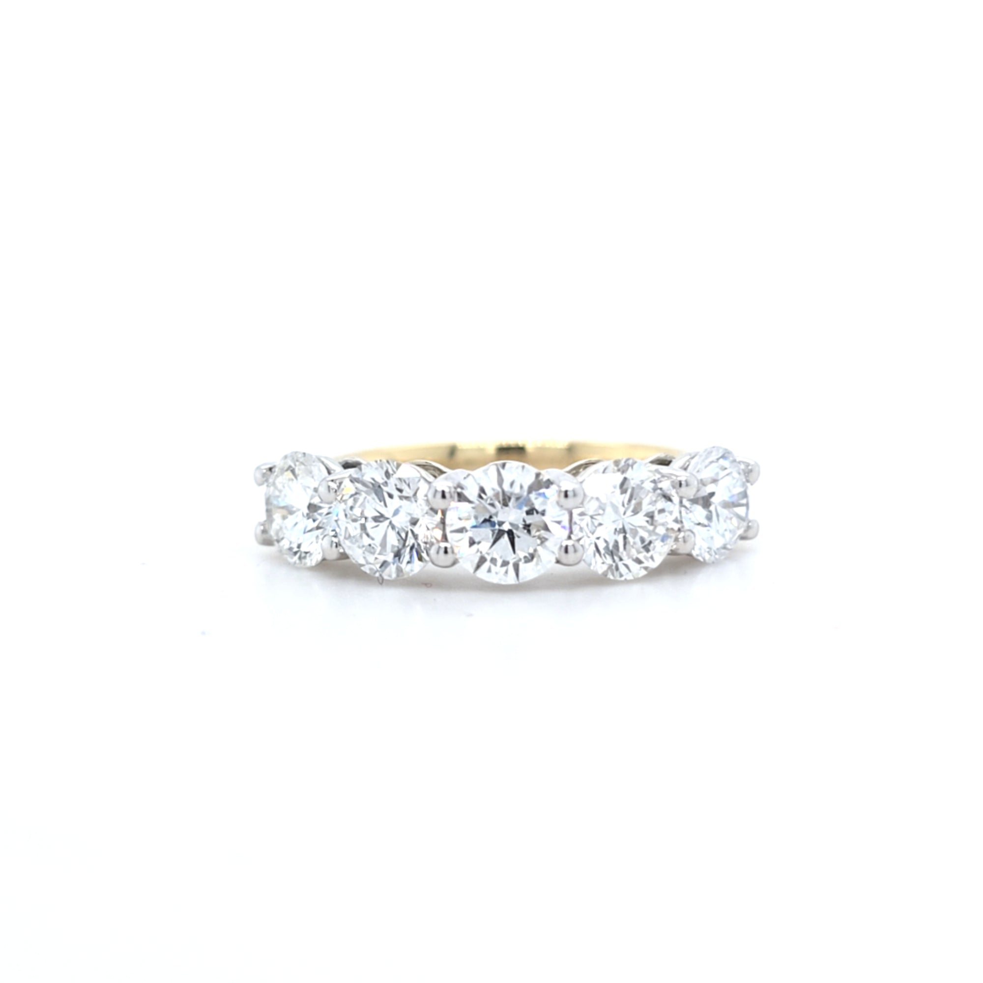 3.20ct F/VS LAB Diamond 5 Stone Ring Set In Yellow Gold