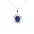 2.63ct LAB Sapphire and LAB Diamond Cluster Pendant in 9ct White Gold with Chain - Montpellier Jewellers