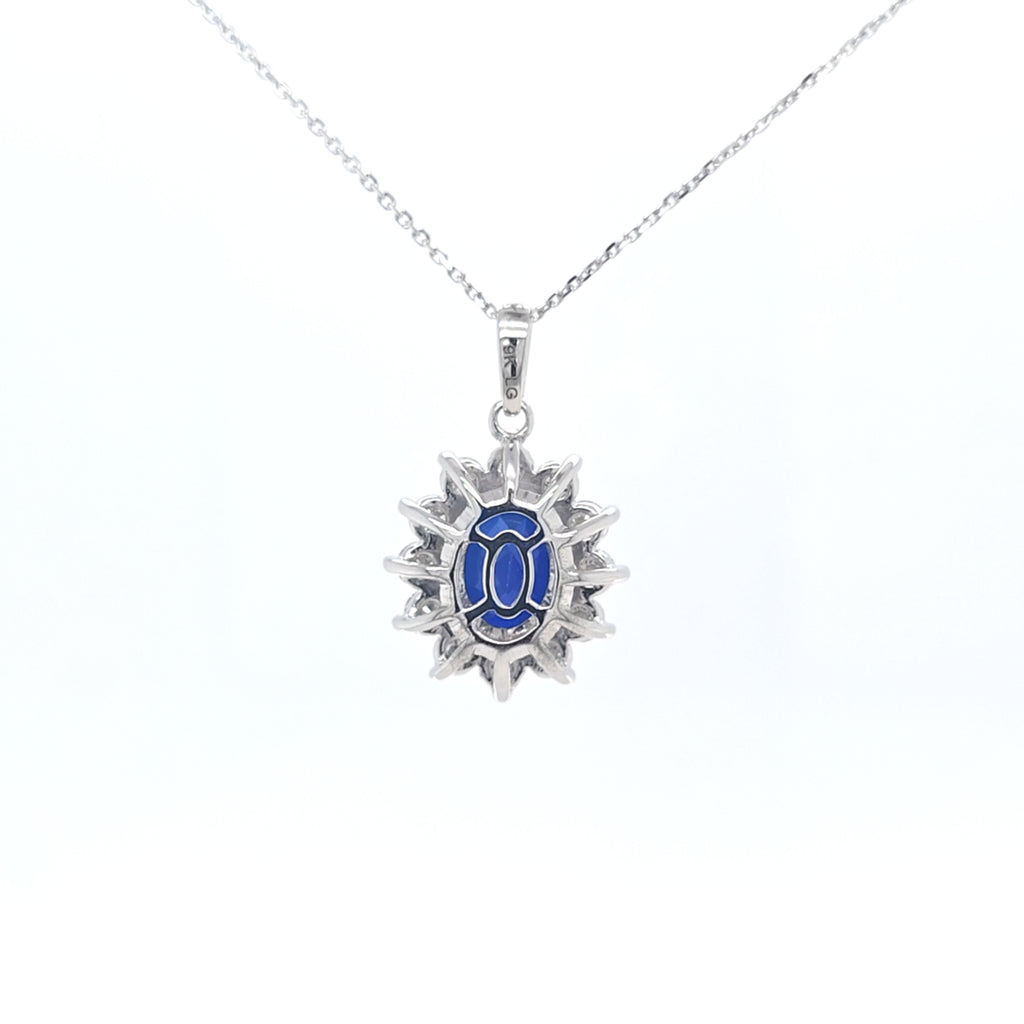 2.63ct LAB Sapphire and LAB Diamond Cluster Pendant in 9ct White Gold with Chain